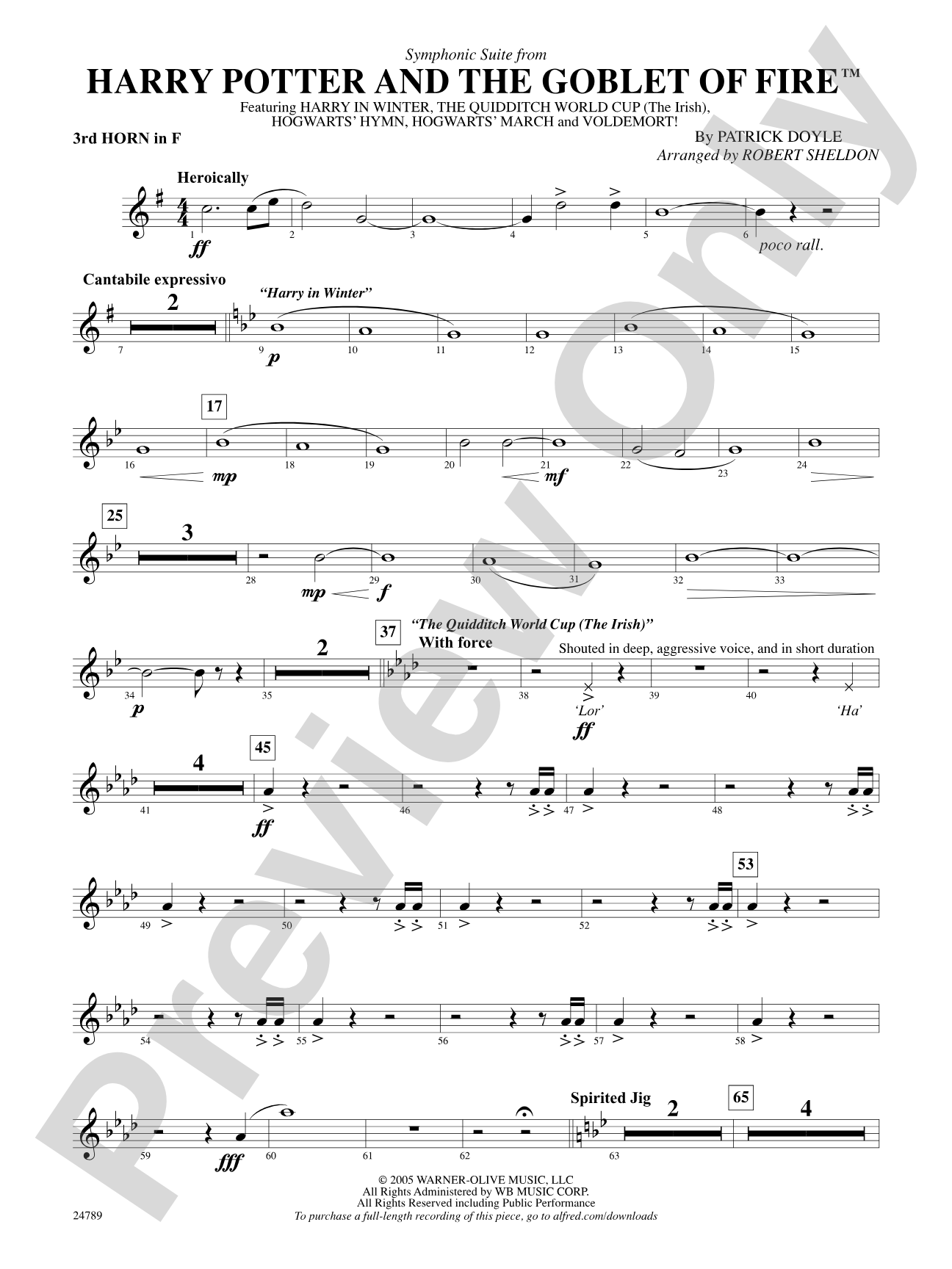Harry Potter and the Goblet of Fire, Symphonic Suite from: 3rd F Horn