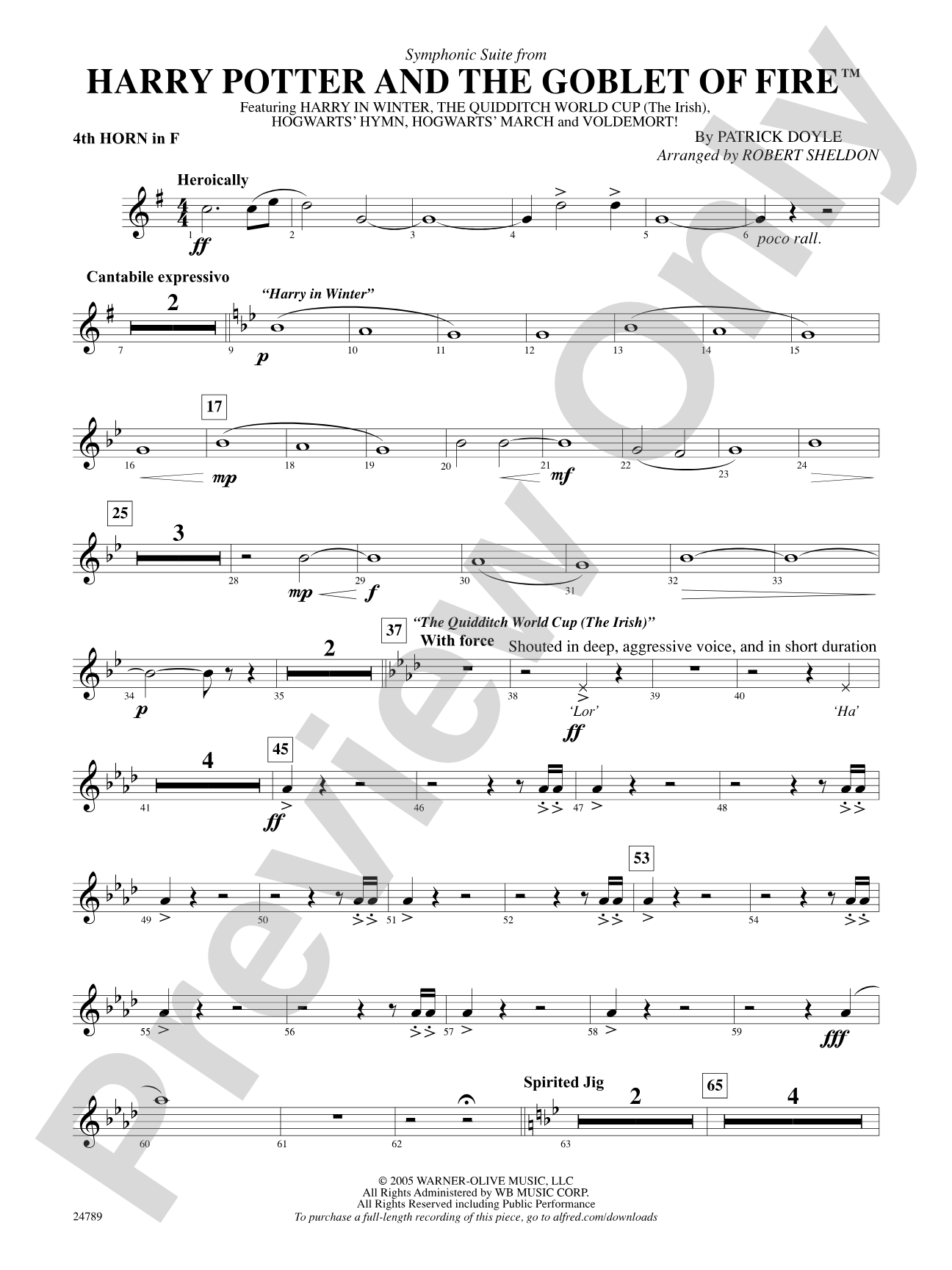 Harry Potter and the Goblet of Fire, Symphonic Suite from: 4th F Horn