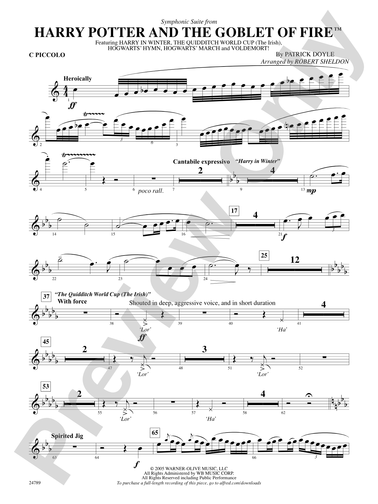 Harry Potter and the Goblet of Fire, Symphonic Suite from: Piccolo