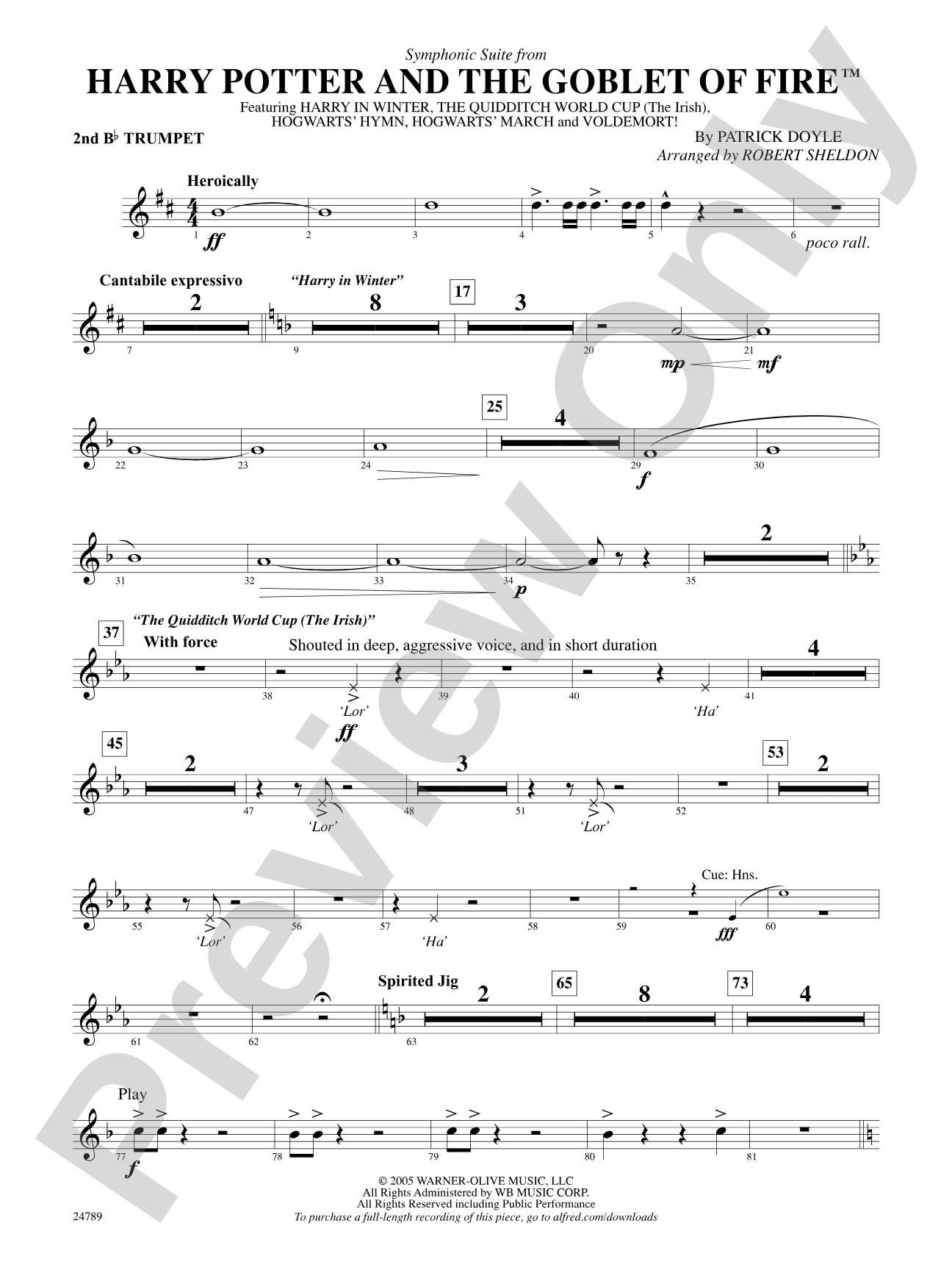 Harry Potter and the Goblet of Fire, Symphonic Suite from: 2nd B-flat Trumpet