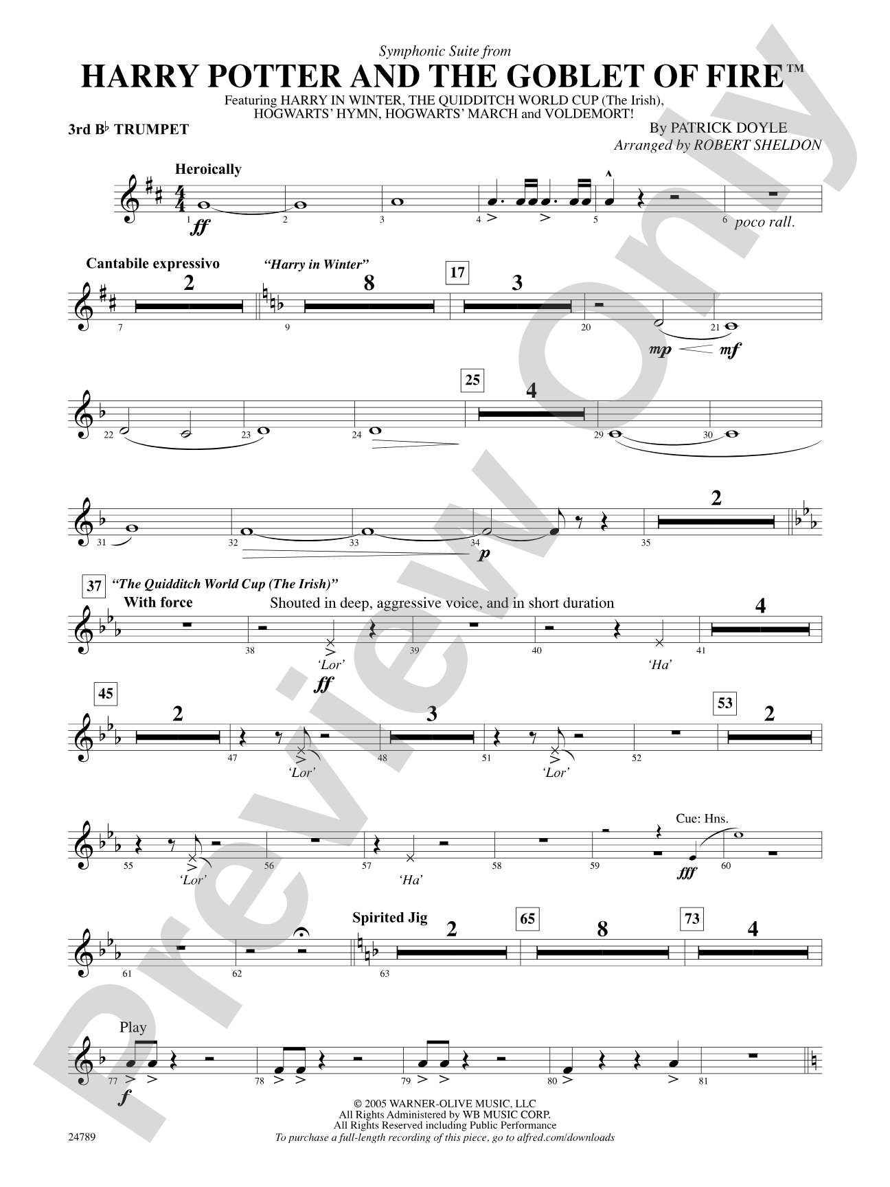Harry Potter and the Goblet of Fire, Symphonic Suite from: 3rd B-flat Trumpet