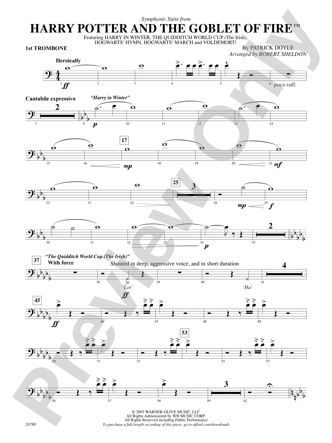 Harry Potter and the Goblet of Fire, Symphonic Suite from: 1st Trombone