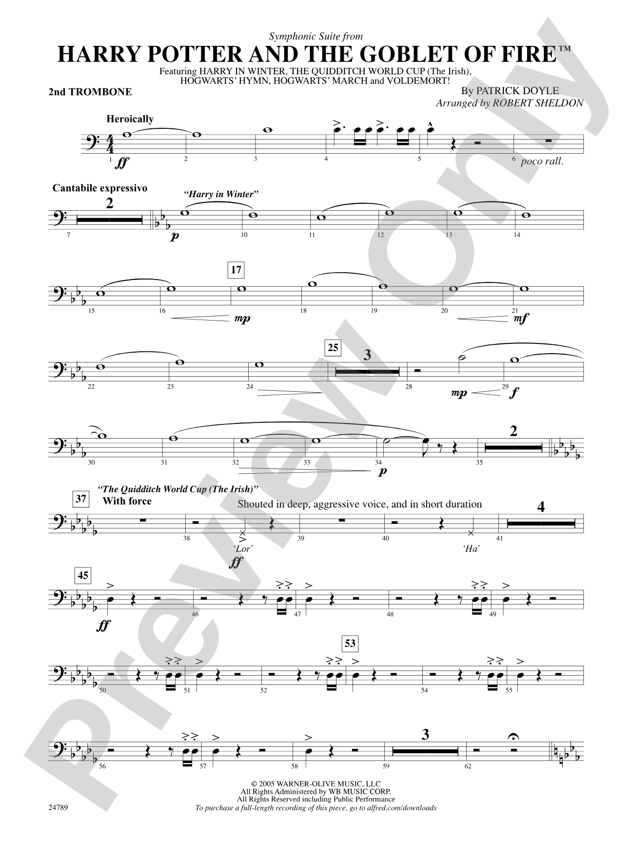 Harry Potter and the Goblet of Fire, Symphonic Suite from: 2nd Trombone