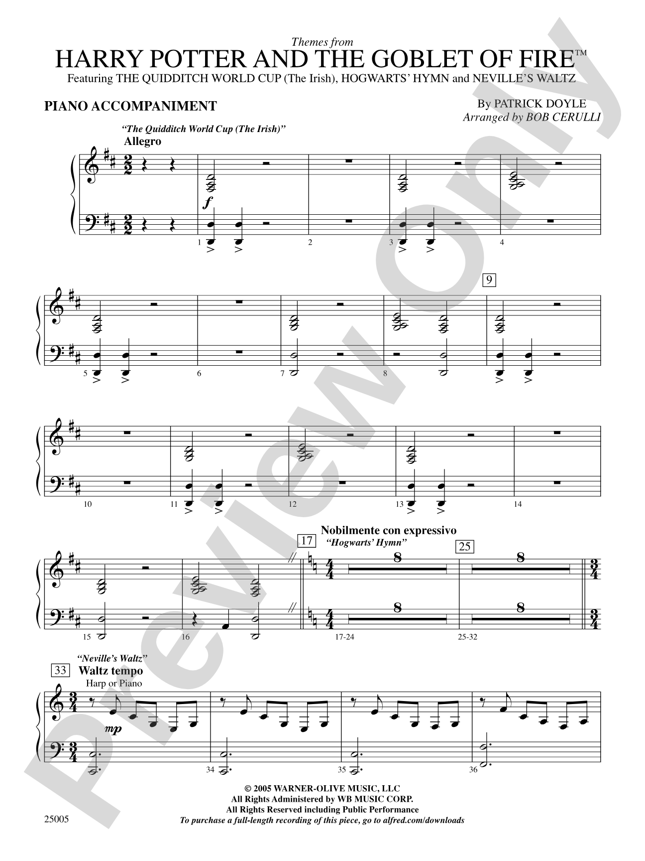 Harry Potter and the Goblet of Fire,™ Themes from: Piano Accompaniment
