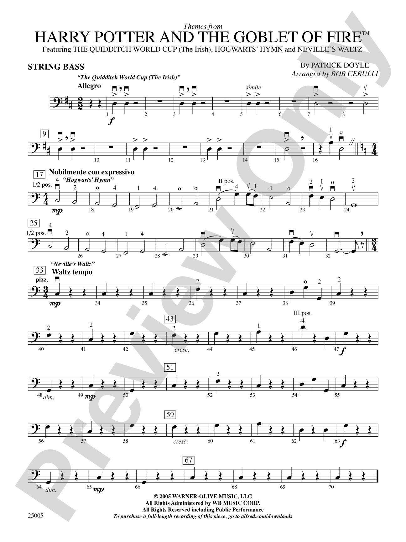 Harry Potter and the Goblet of Fire,™ Themes from: String Bass