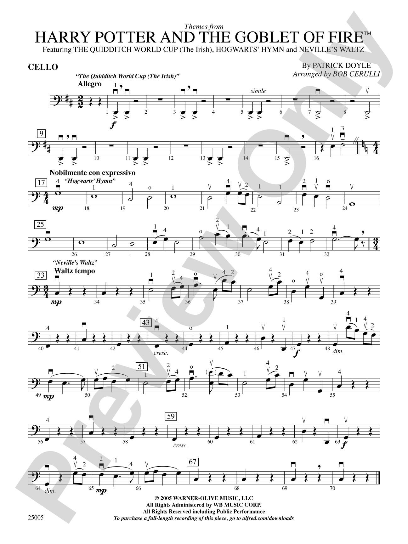 Harry Potter and the Goblet of Fire,™ Themes from: Cello
