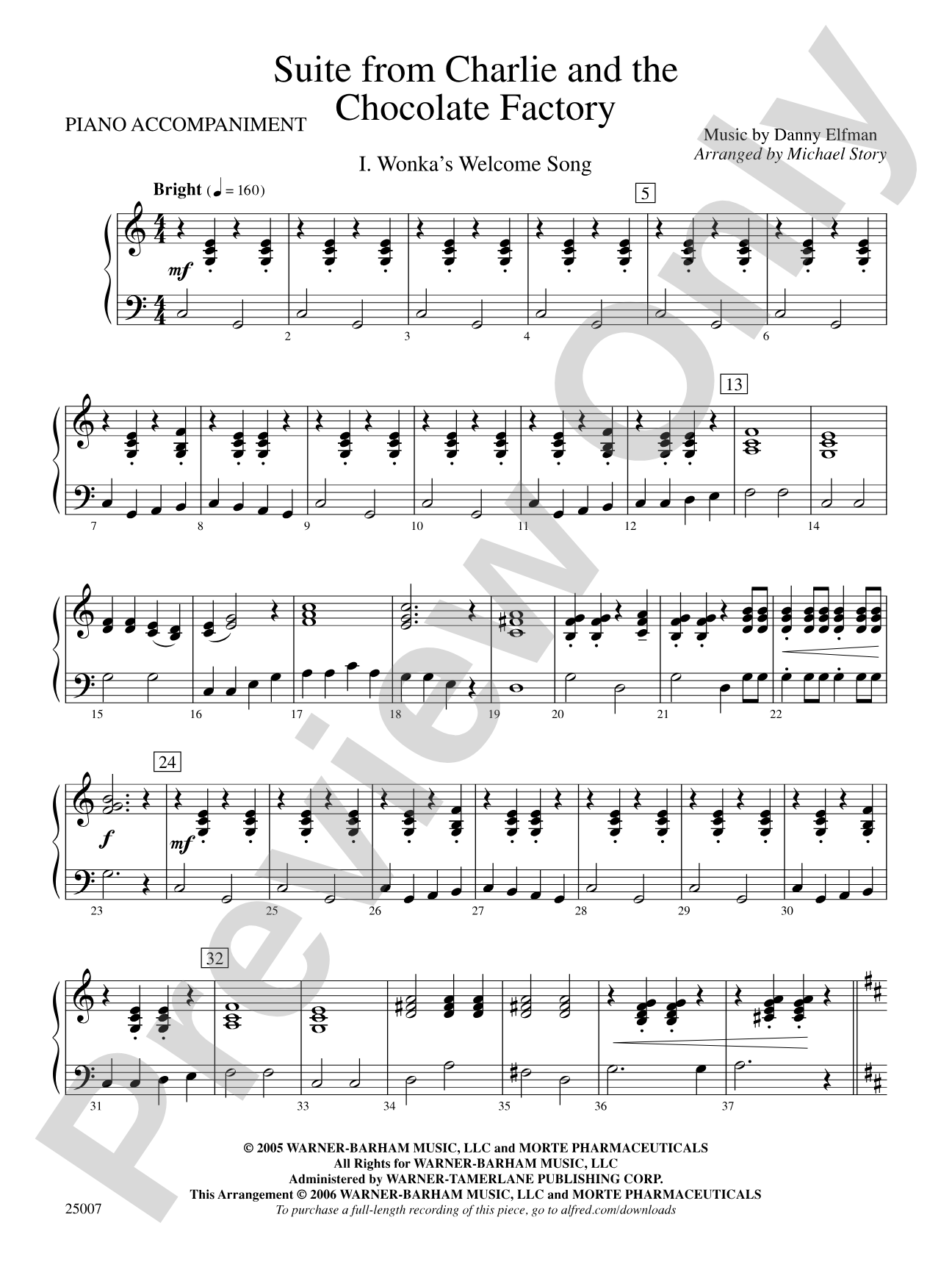 Charlie and the Chocolate Factory, Suite from: Piano Accompaniment