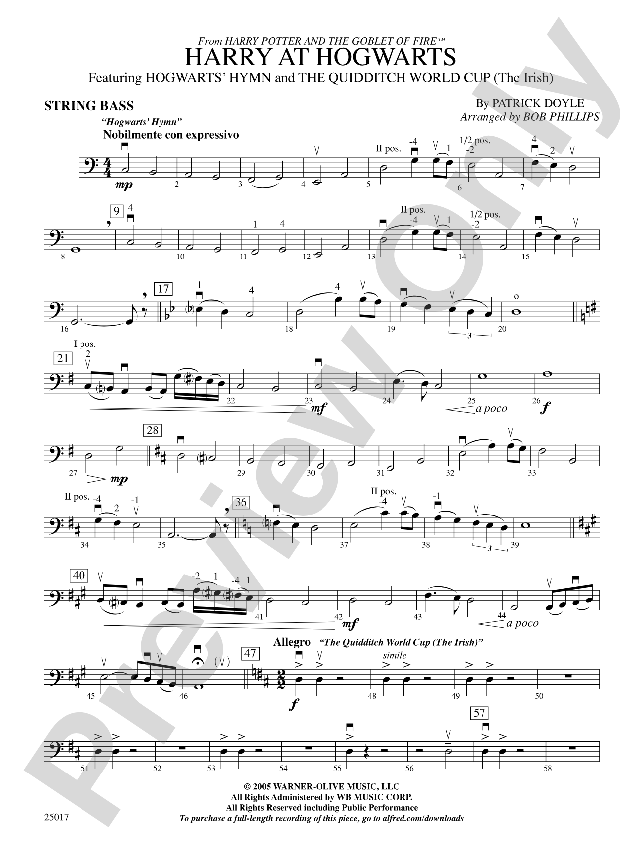 Harry at Hogwarts, Themes from Harry Potter and the Goblet of Fire™: String Bass