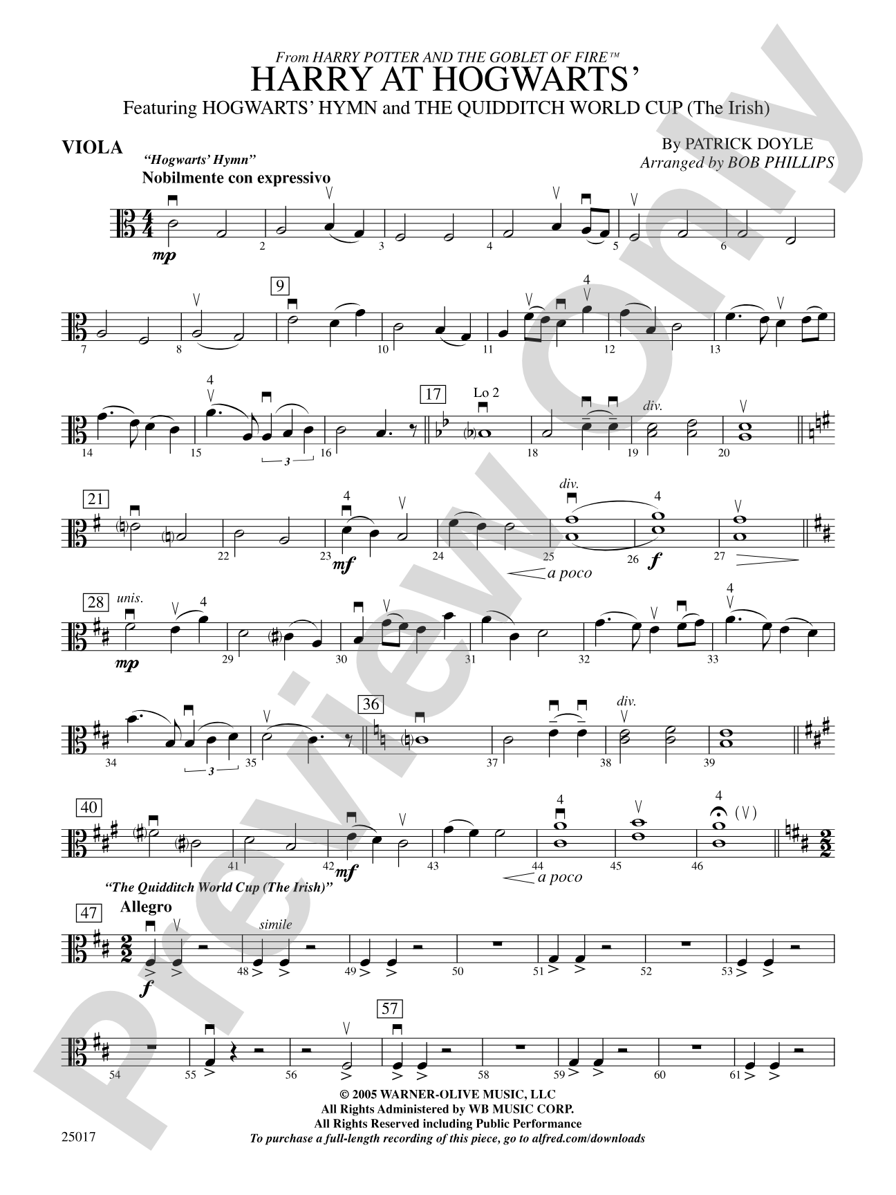 Harry at Hogwarts, Themes from Harry Potter and the Goblet of Fire™: Viola
