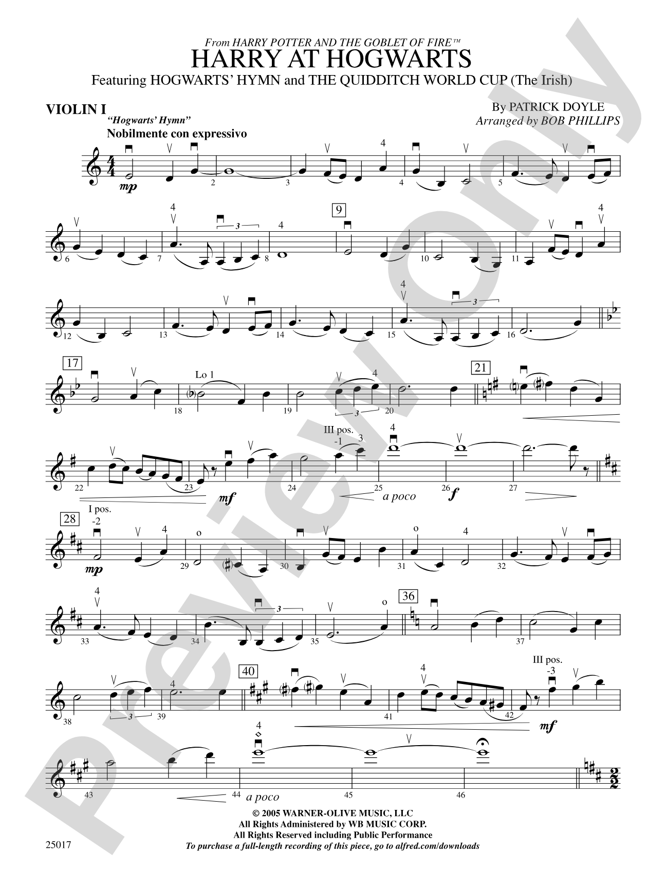 Harry at Hogwarts, Themes from Harry Potter and the Goblet of Fire™: 1st Violin