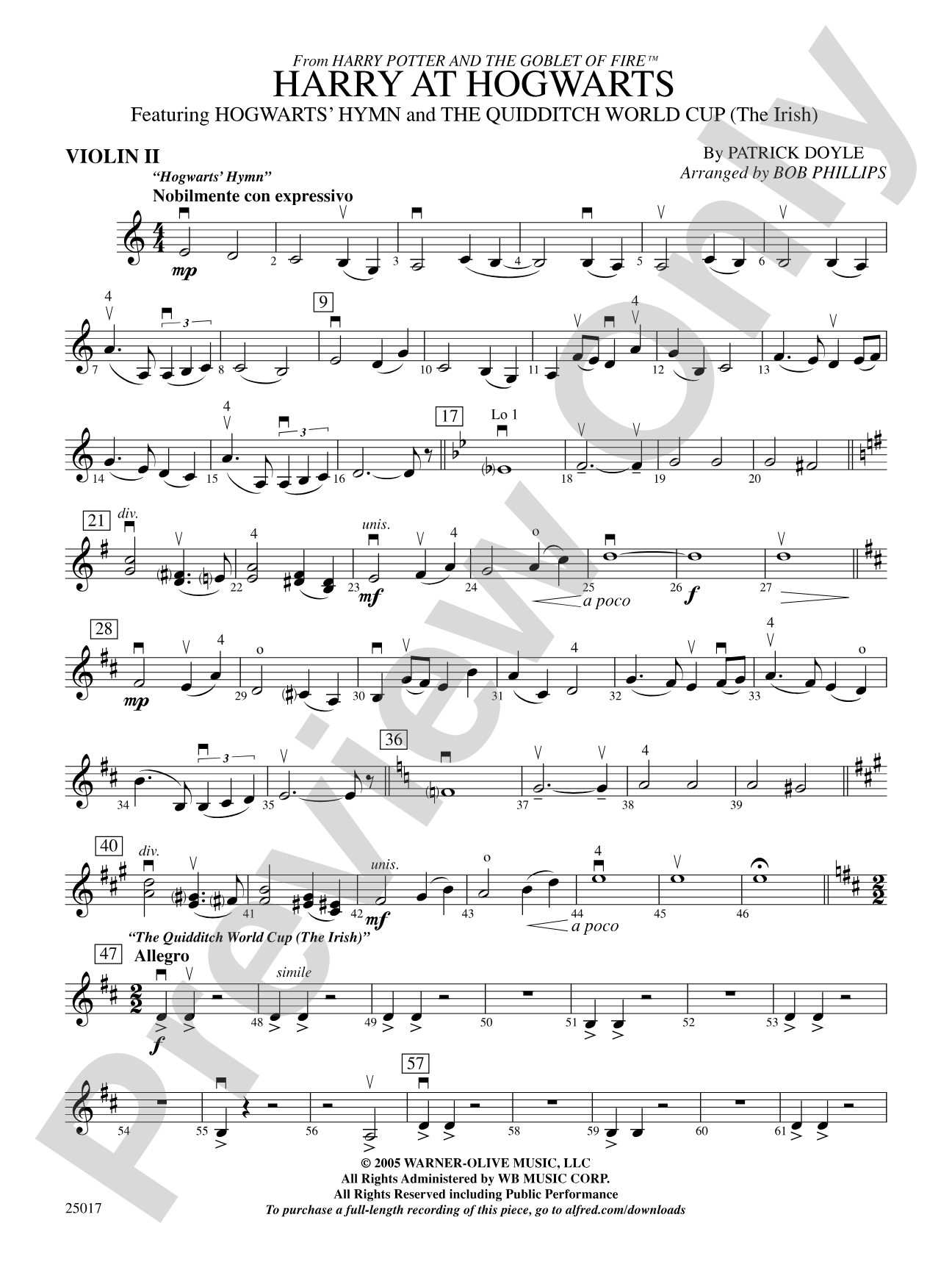 Harry at Hogwarts, Themes from Harry Potter and the Goblet of Fire™: 2nd Violin