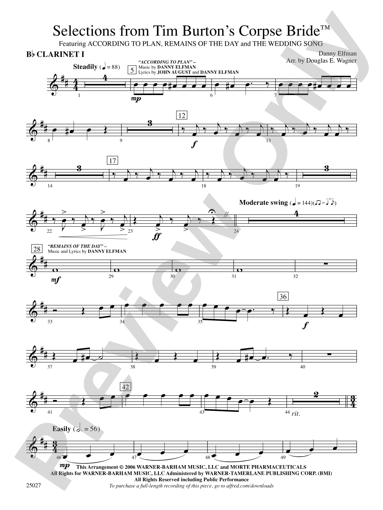 Corpse Bride, Selections from Tim Burton's: 1st B-flat Clarinet