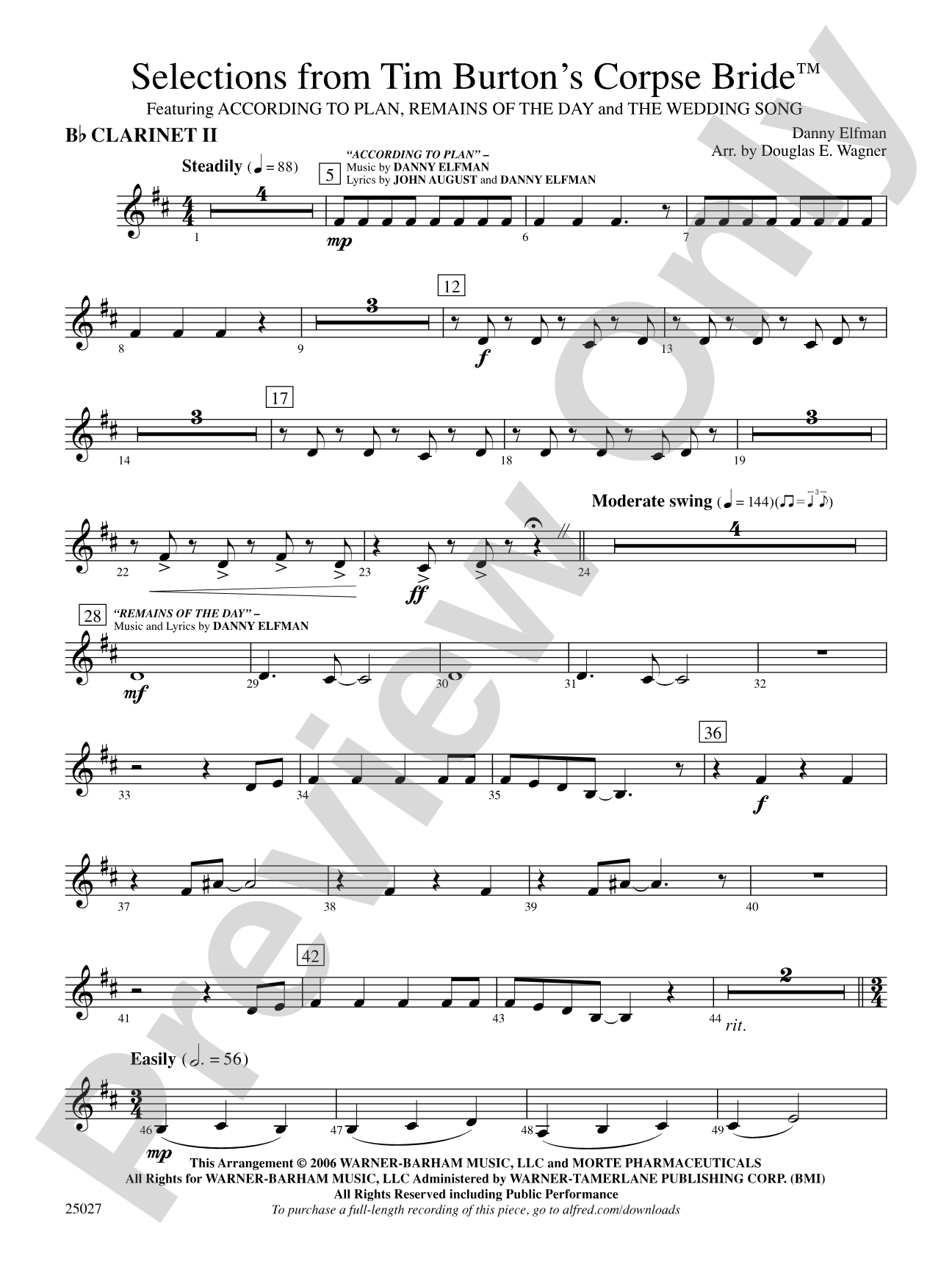 Corpse Bride, Selections from Tim Burton's: 2nd B-flat Clarinet