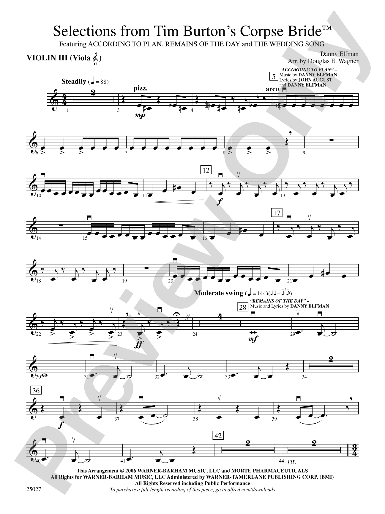 Corpse Bride, Selections from Tim Burton's: 3rd Violin (Viola [TC])