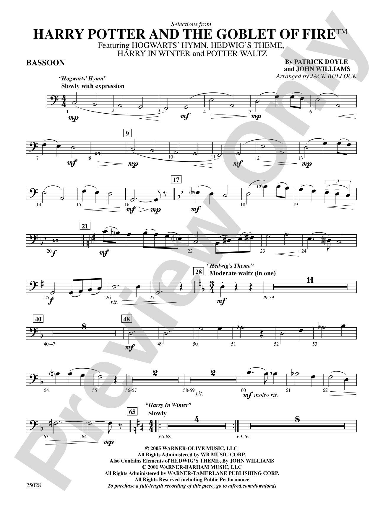 Harry Potter and the Goblet of Fire,™ Selections from: Bassoon