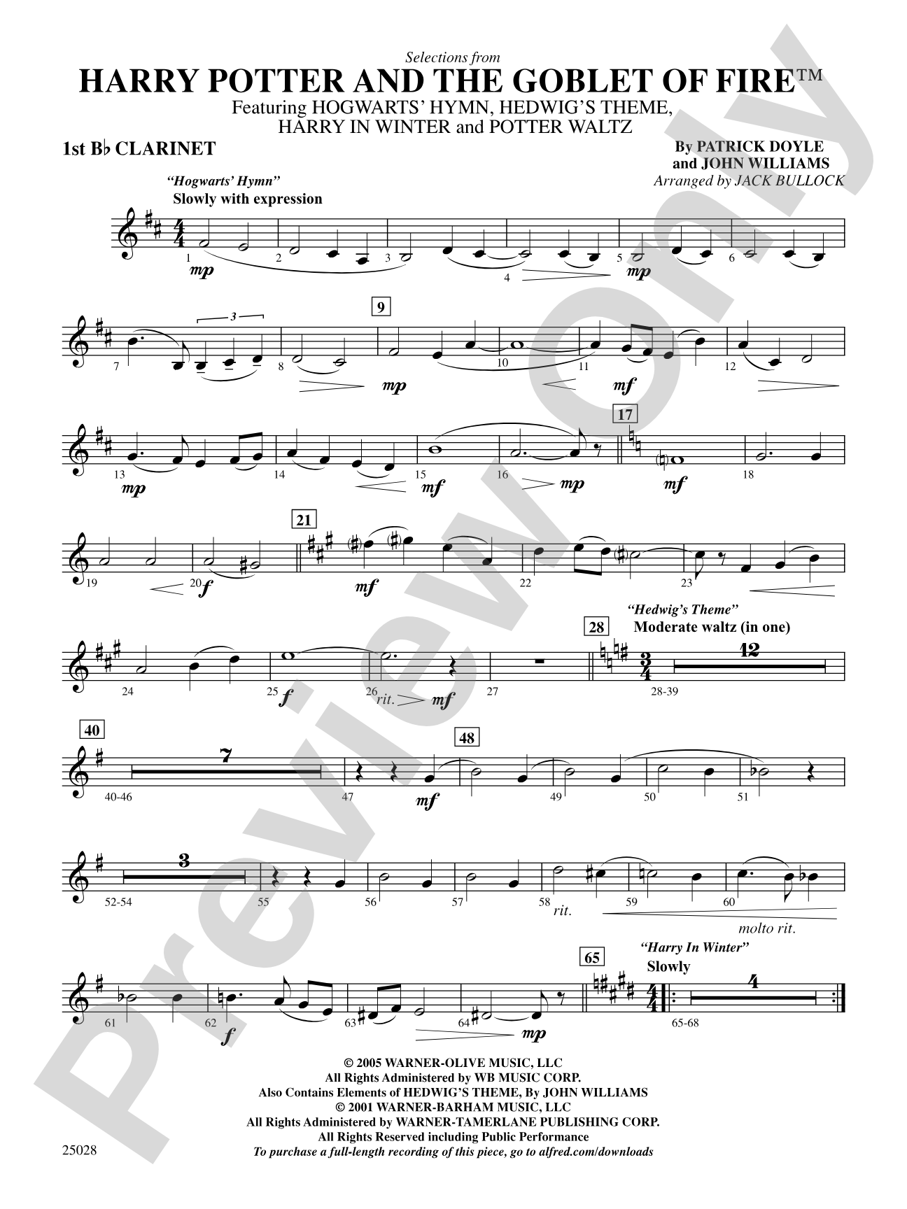 Harry Potter and the Goblet of Fire,™ Selections from: 1st B-flat Clarinet