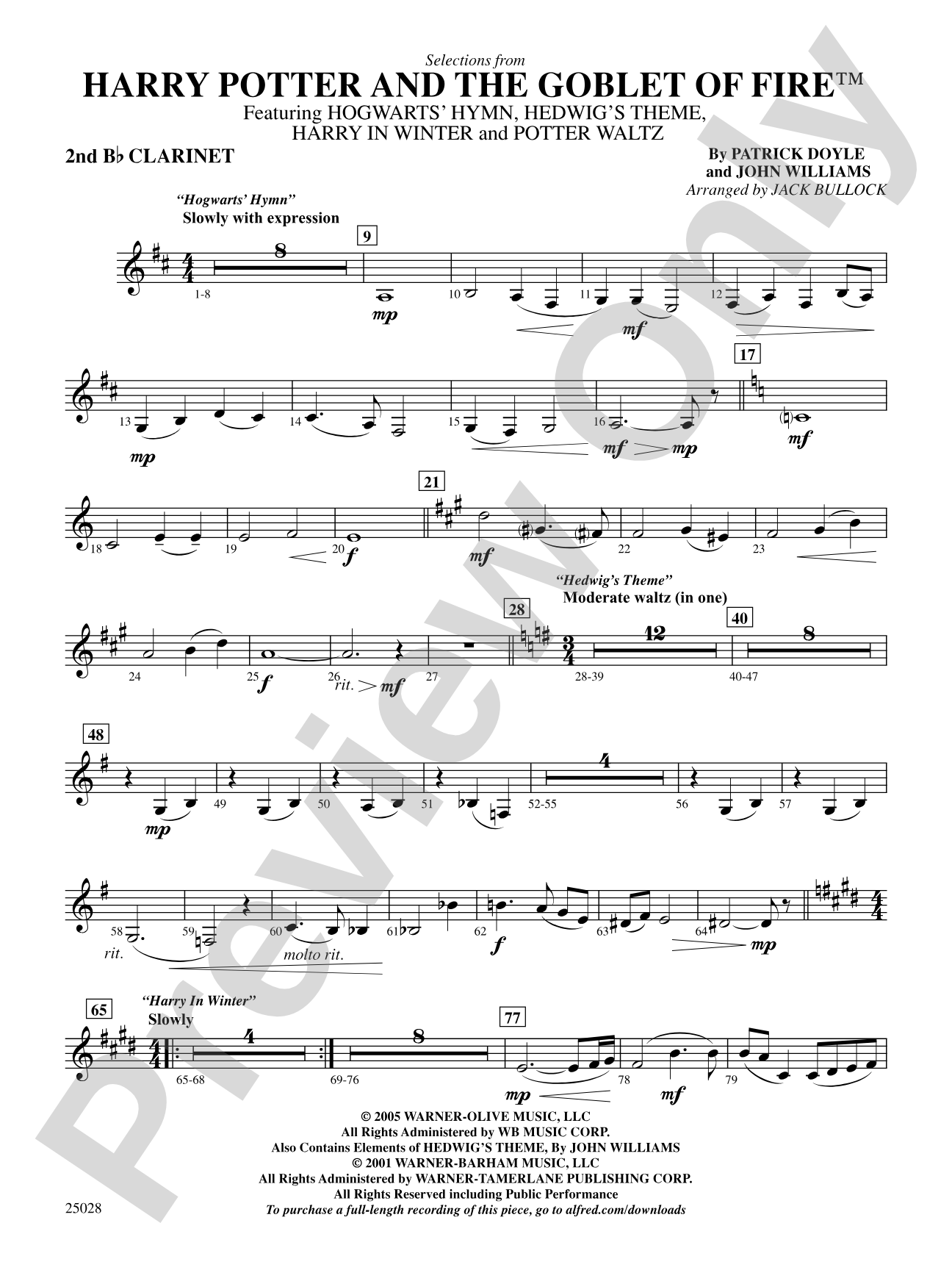 Harry Potter and the Goblet of Fire,™ Selections from: 2nd B-flat Clarinet