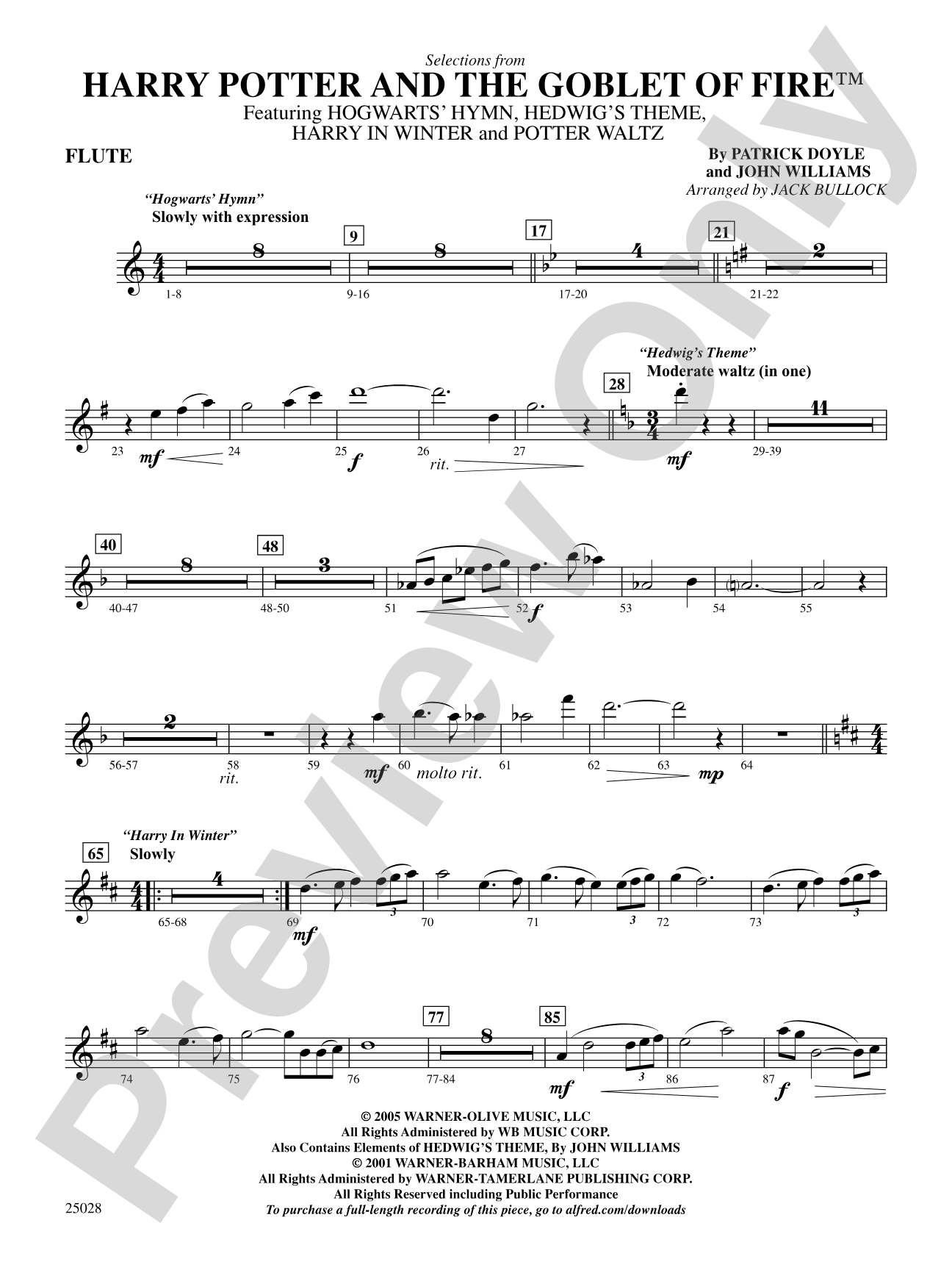 Harry Potter and the Goblet of Fire,™ Selections from: Flute