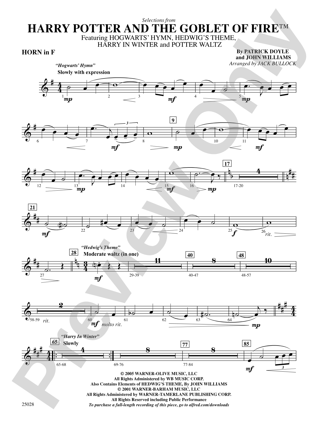 Harry Potter and the Goblet of Fire,™ Selections from: 1st F Horn