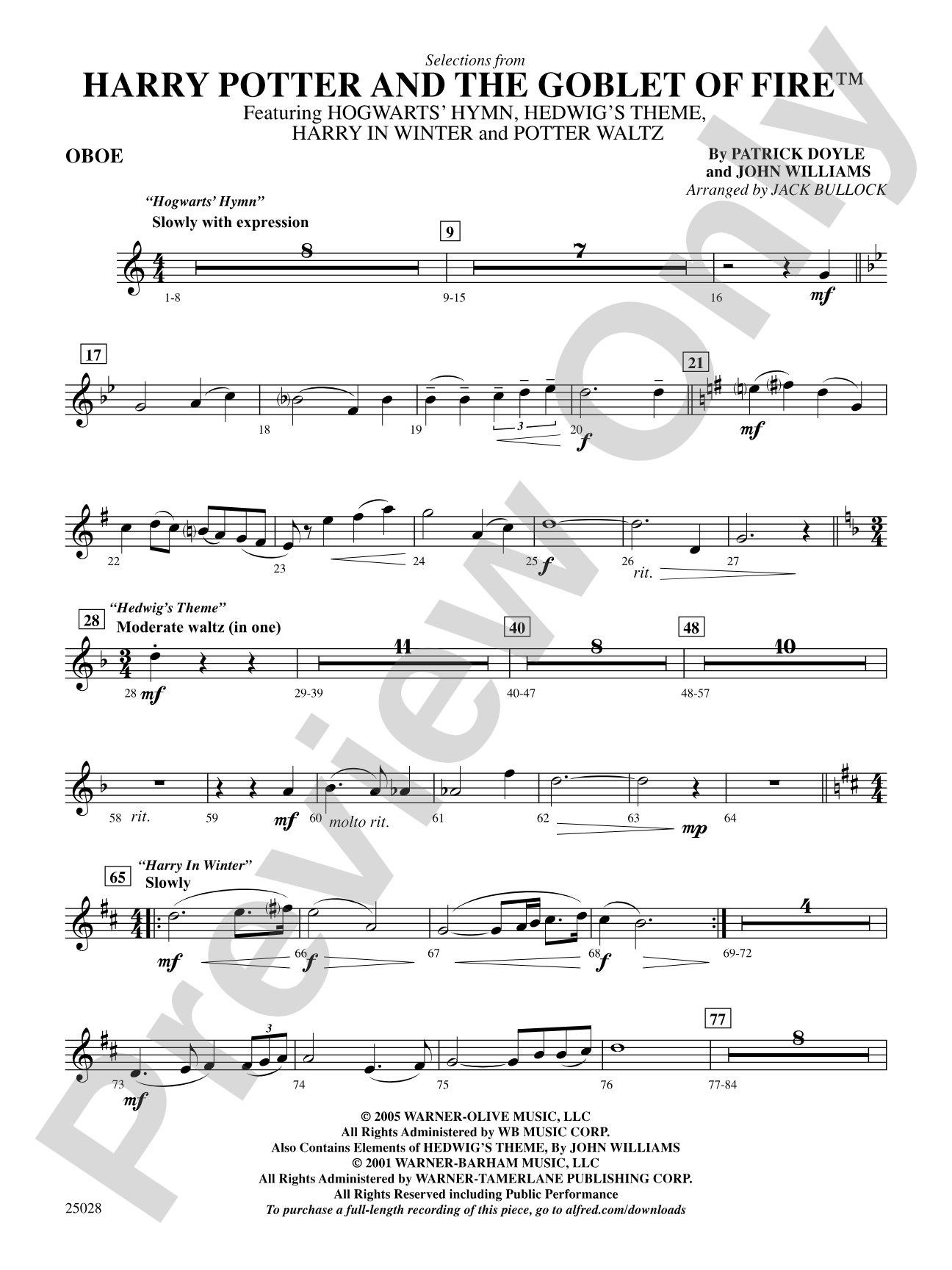 Harry Potter and the Goblet of Fire,™ Selections from: Oboe