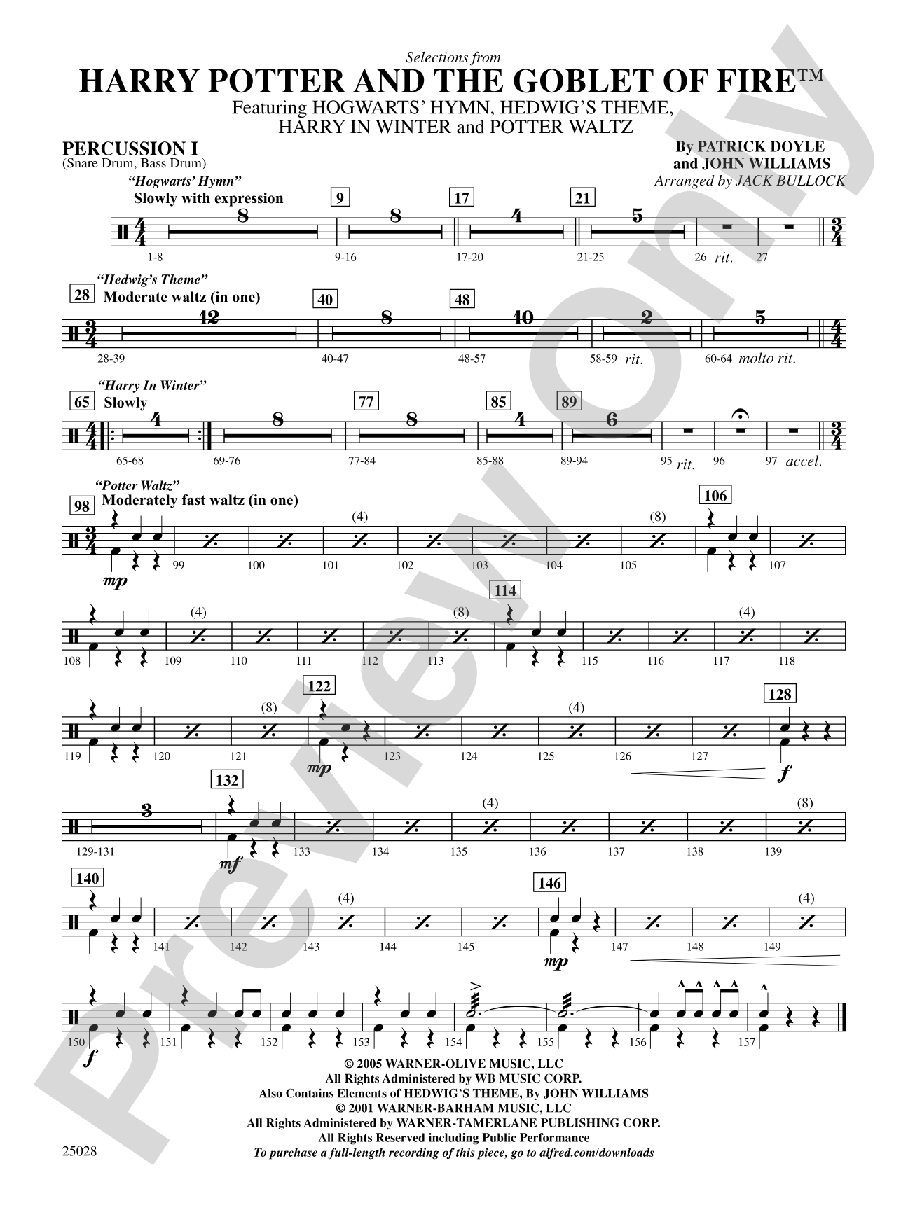 Harry Potter and the Goblet of Fire,™ Selections from: 1st Percussion