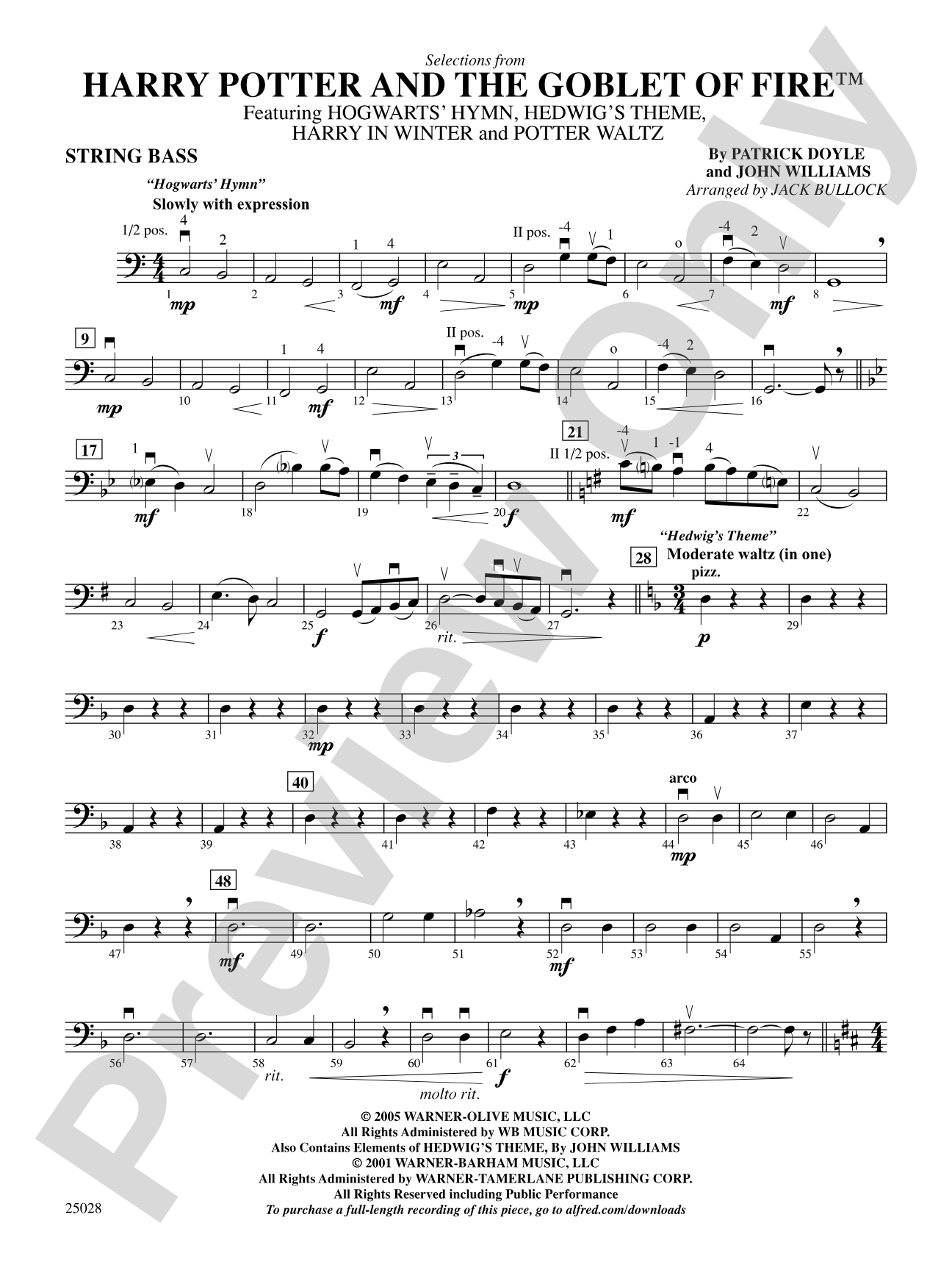 Harry Potter and the Goblet of Fire,™ Selections from: String Bass