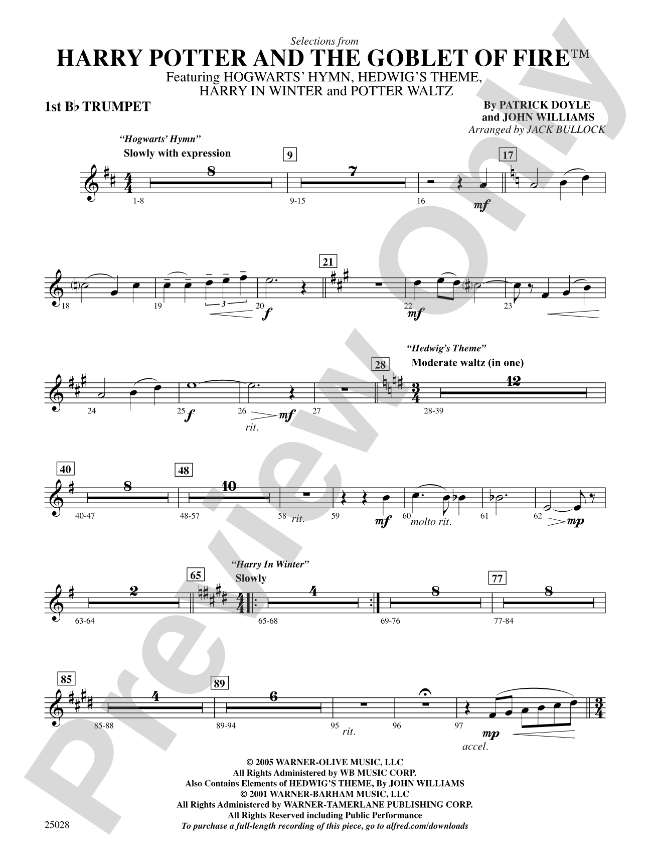 Harry Potter and the Goblet of Fire,™ Selections from: 1st B-flat Trumpet