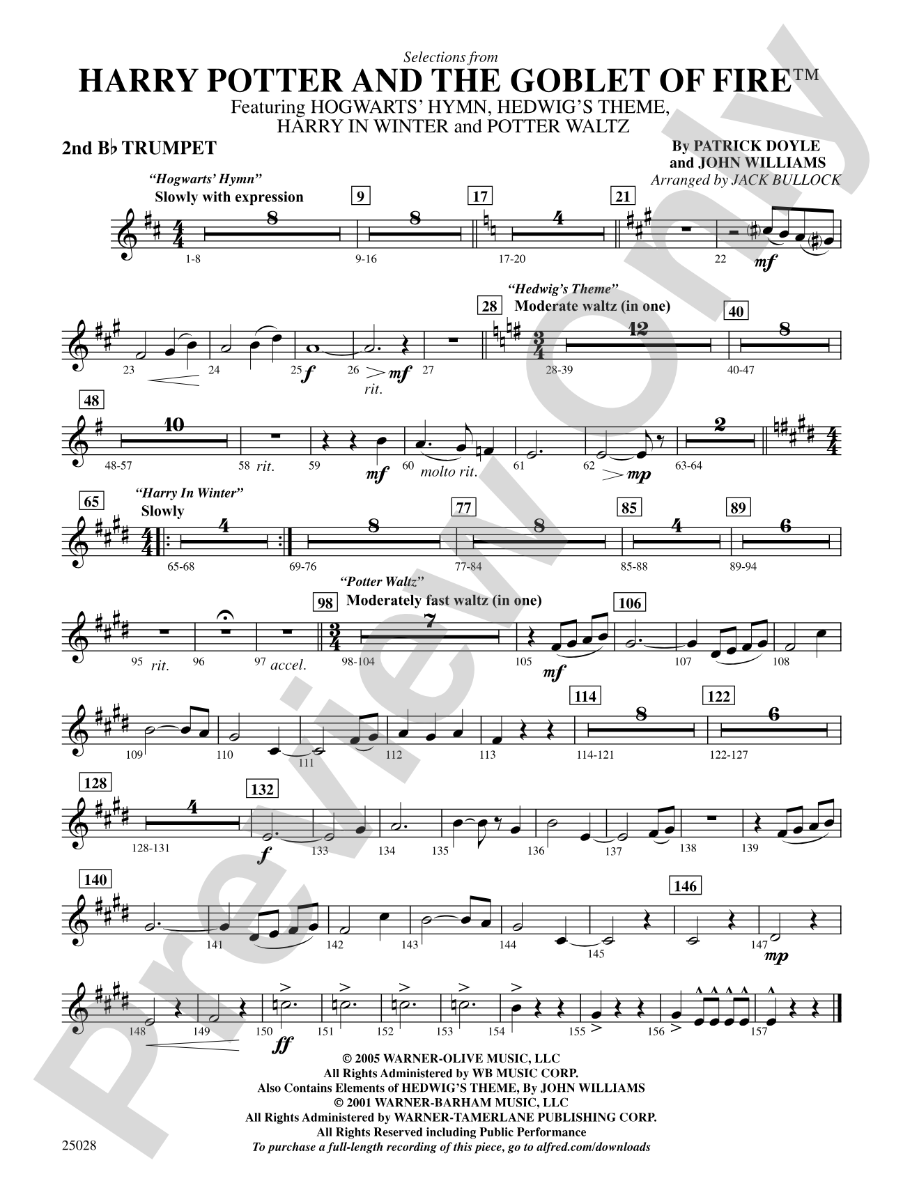 Harry Potter and the Goblet of Fire,™ Selections from: 2nd B-flat Trumpet