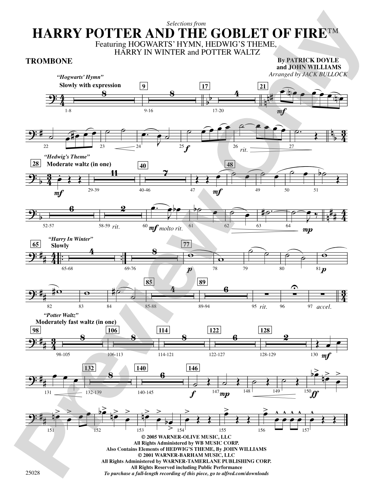 Harry Potter and the Goblet of Fire,™ Selections from: 1st Trombone