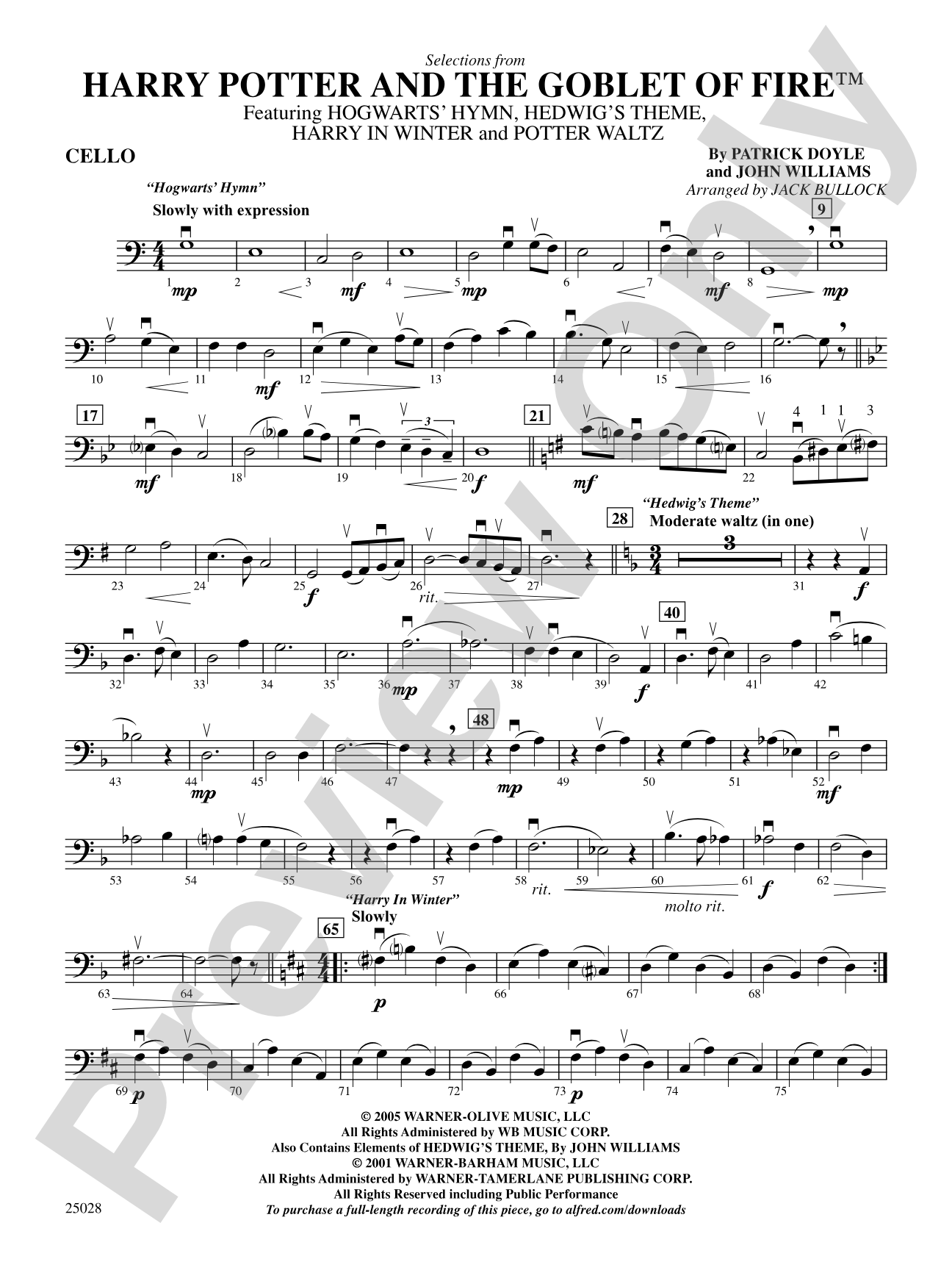 Harry Potter and the Goblet of Fire,™ Selections from: Cello