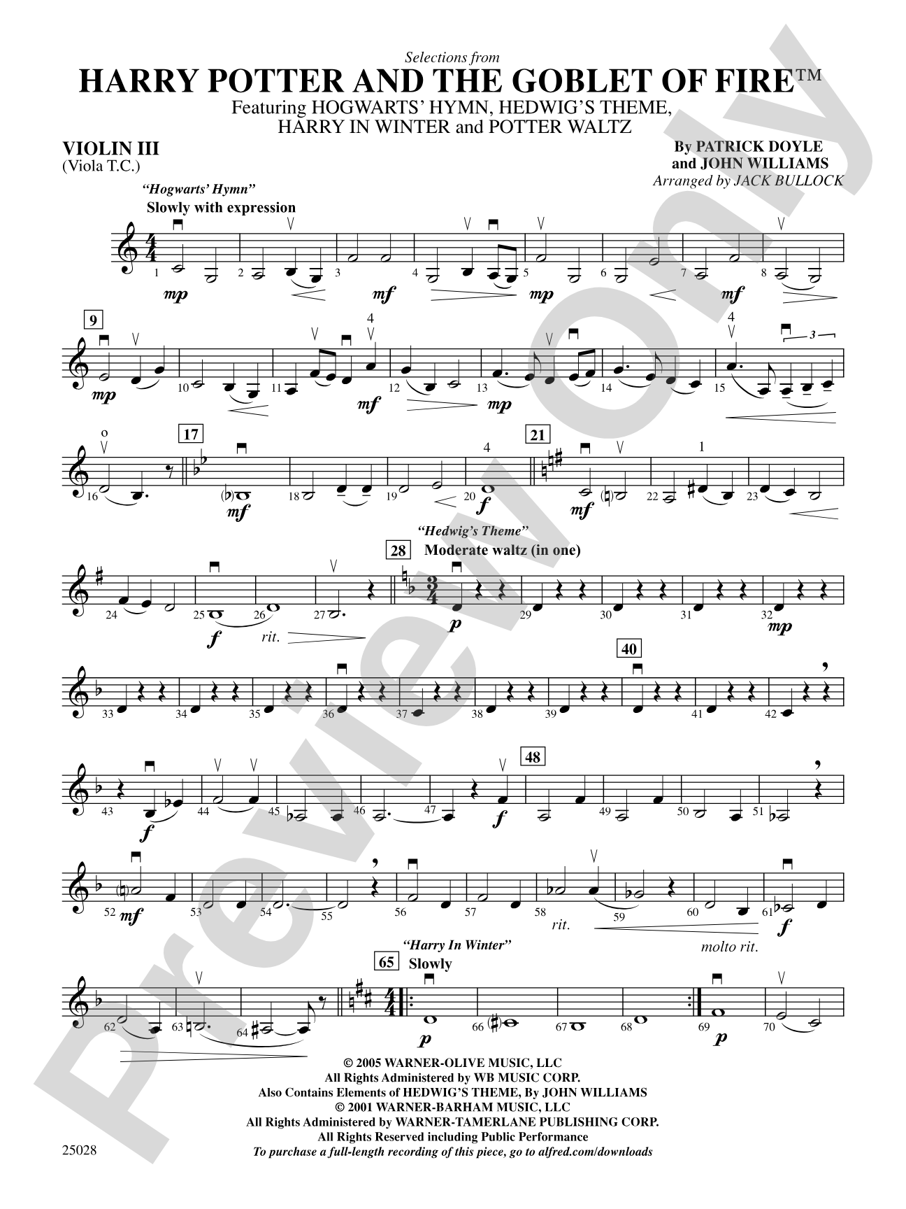 Harry Potter and the Goblet of Fire,™ Selections from: 3rd Violin (Viola [TC])