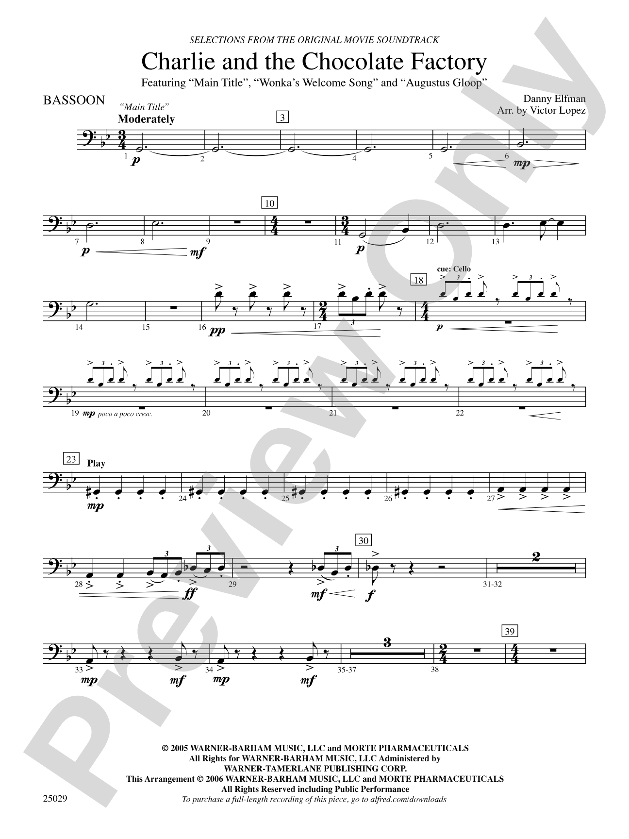 Charlie and the Chocolate Factory, Selections from: Bassoon
