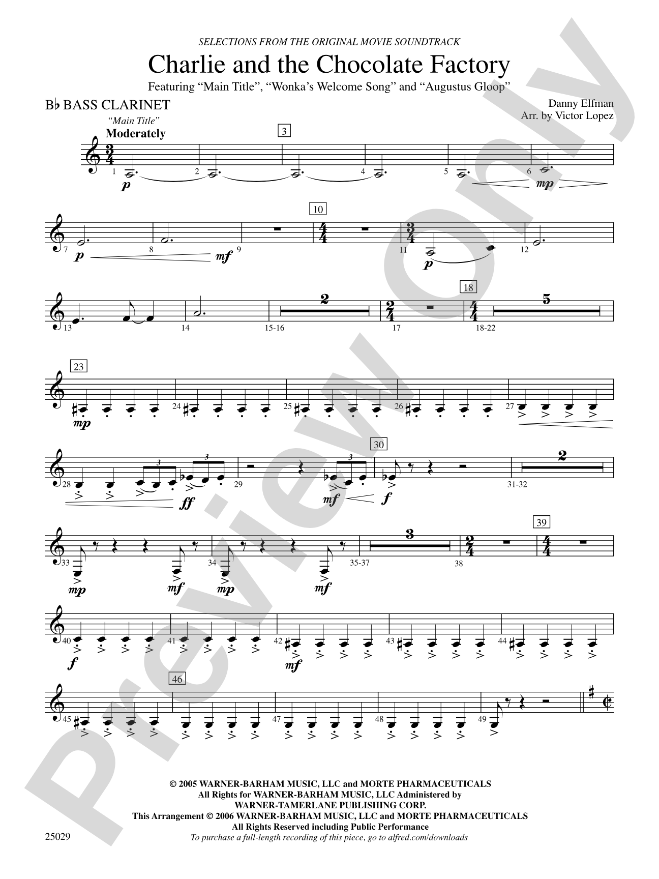 Charlie and the Chocolate Factory, Selections from: B-flat Bass Clarinet