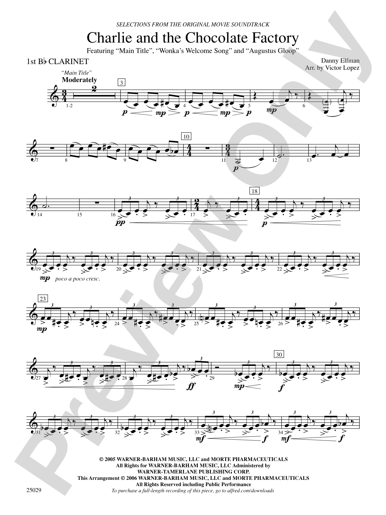 Charlie and the Chocolate Factory, Selections from: 1st B-flat Clarinet