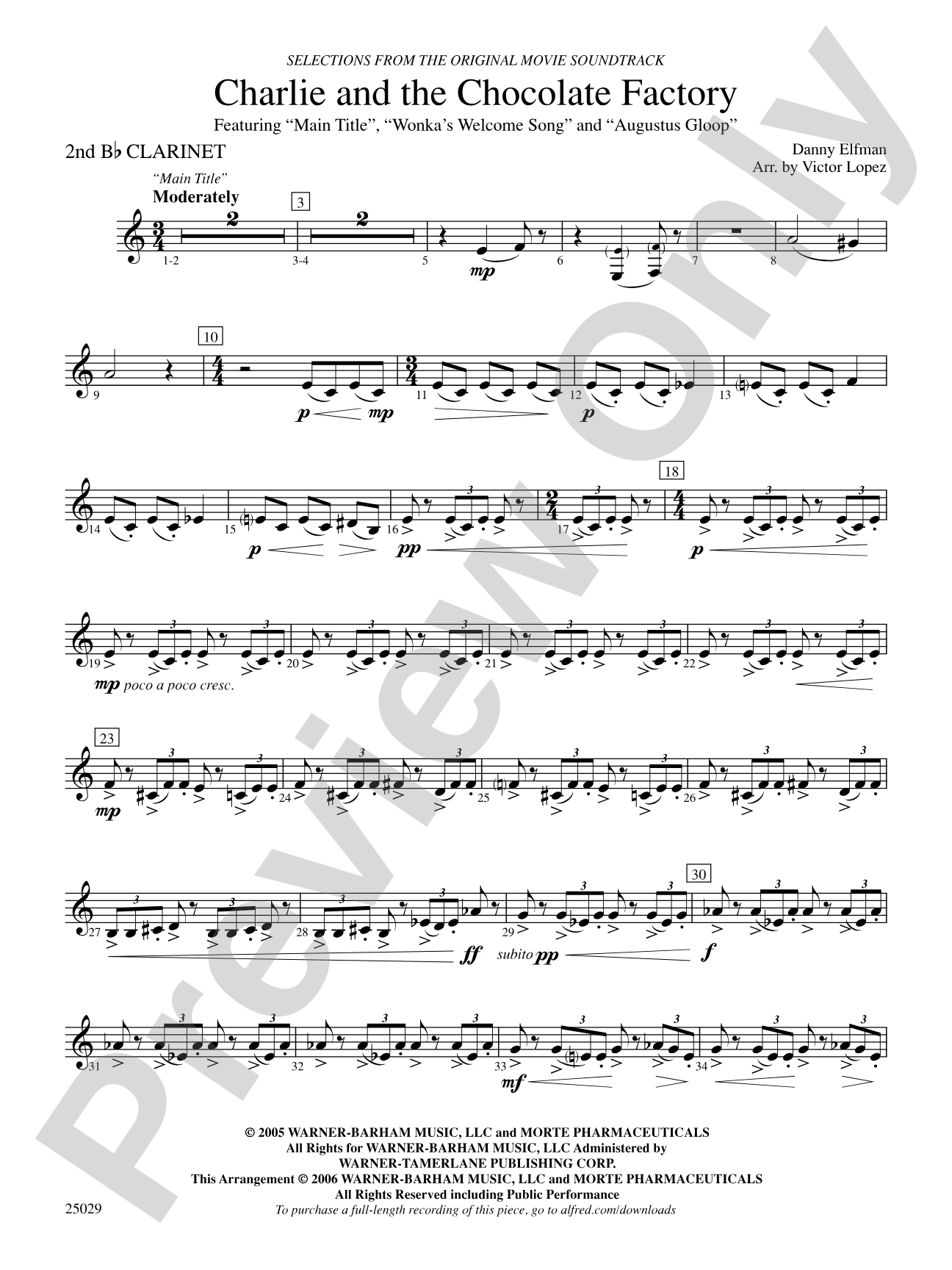 Charlie and the Chocolate Factory, Selections from: 2nd B-flat Clarinet