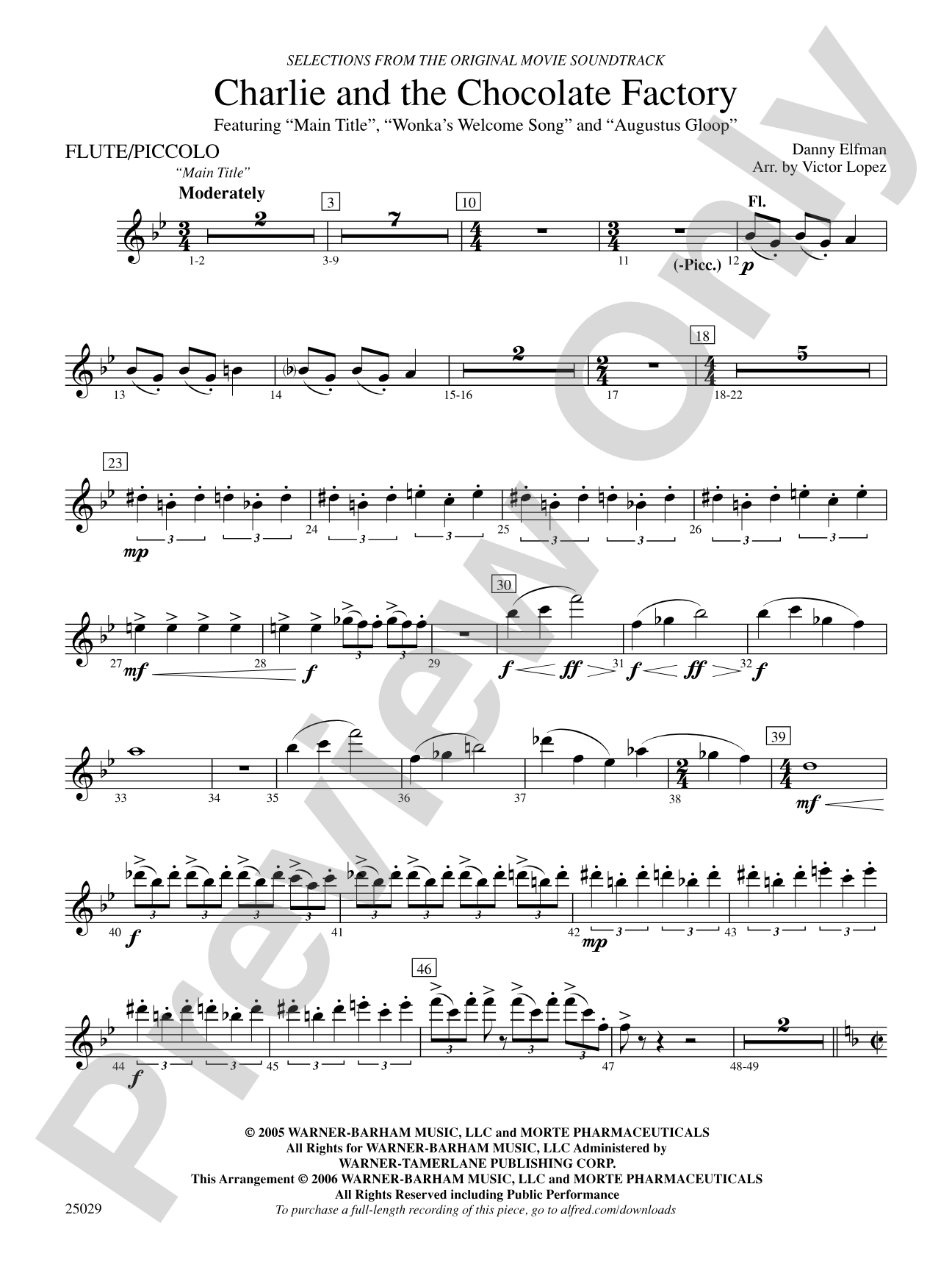 Charlie and the Chocolate Factory, Selections from: Flute