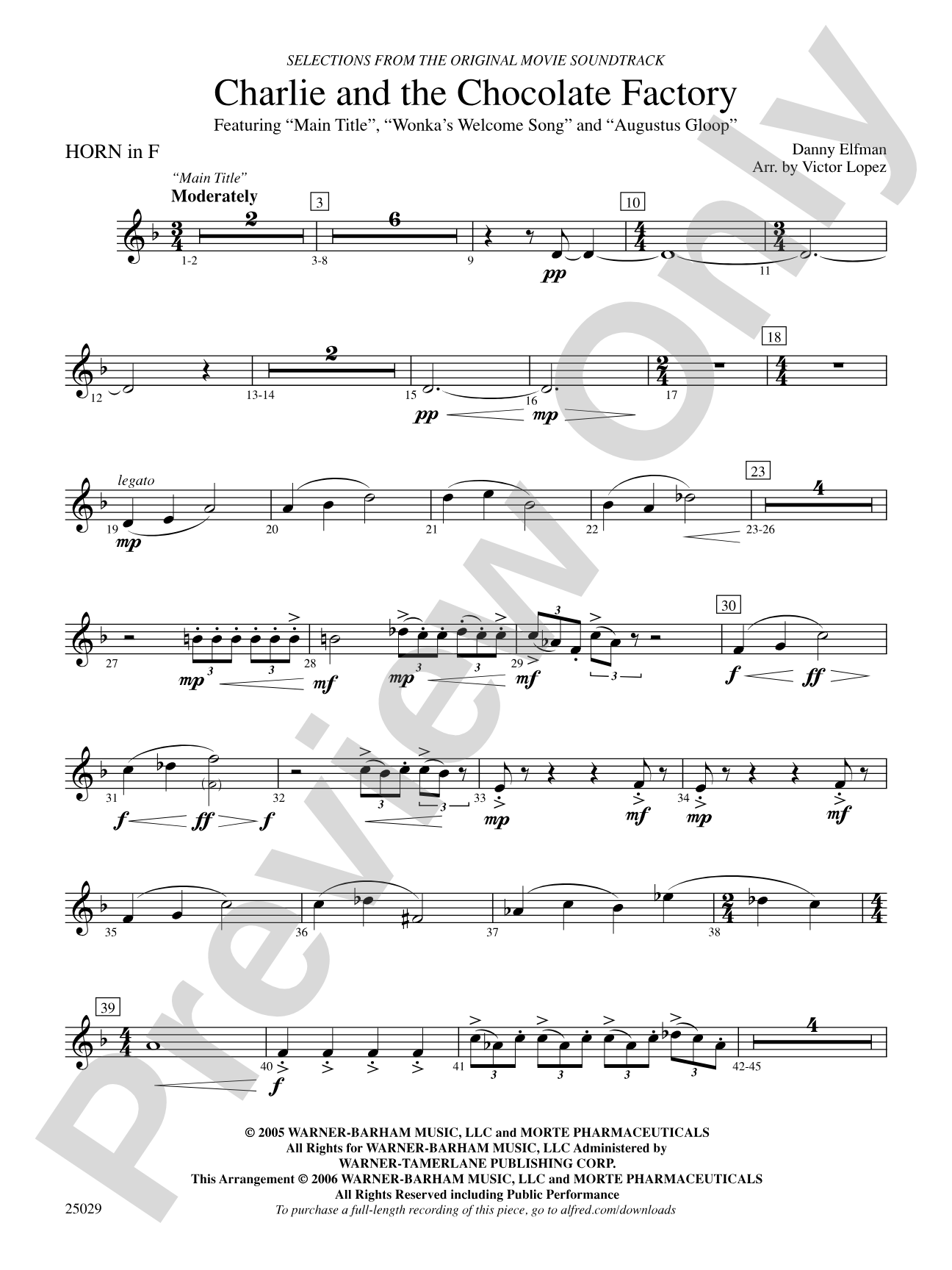 Charlie and the Chocolate Factory, Selections from: 1st F Horn