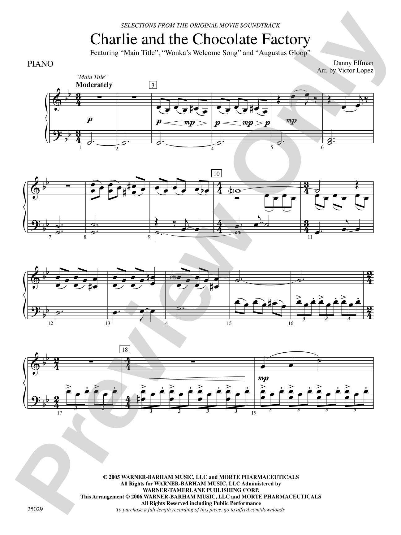 Charlie and the Chocolate Factory, Selections from: Piano Accompaniment