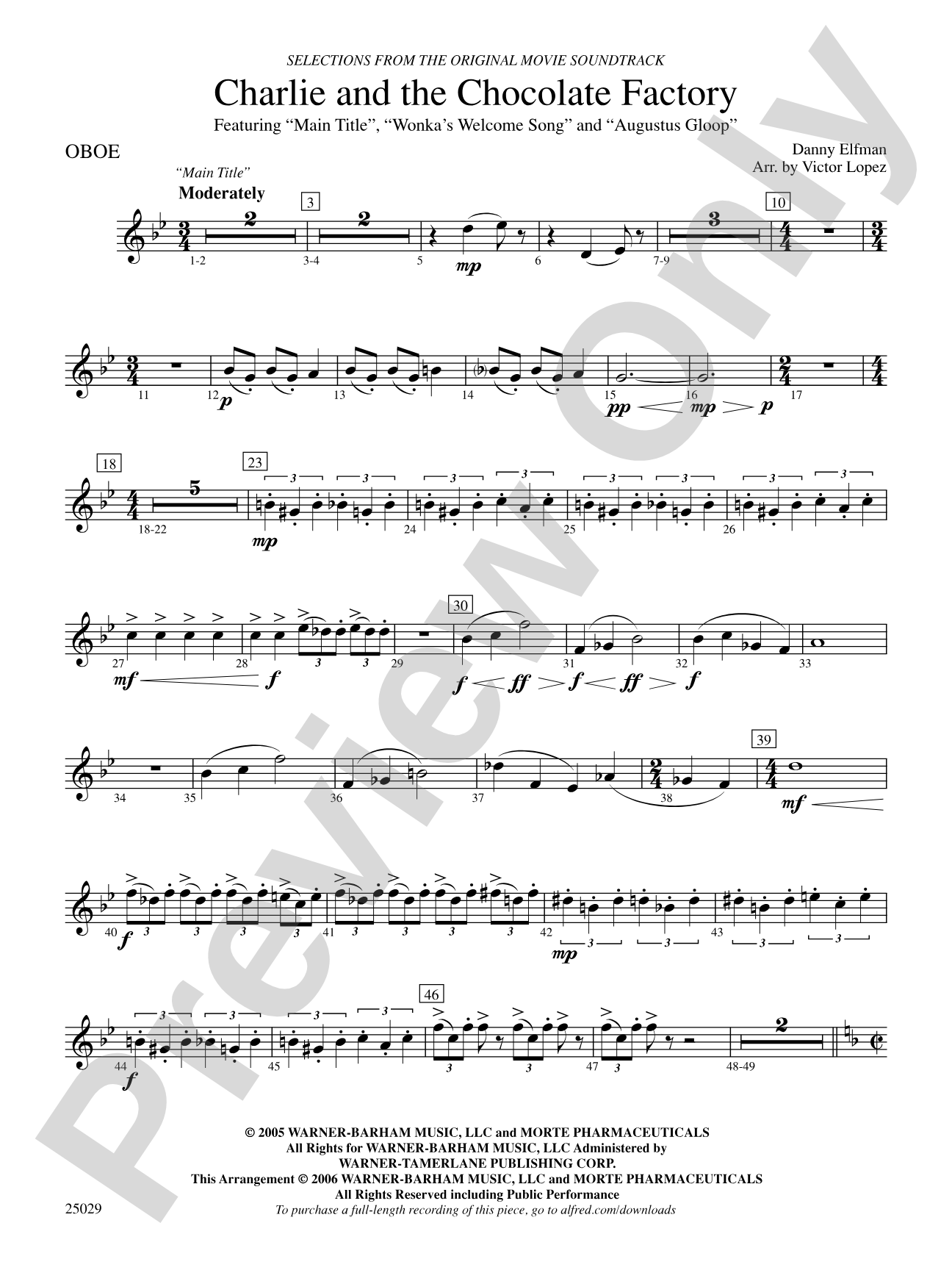Charlie and the Chocolate Factory, Selections from: Oboe