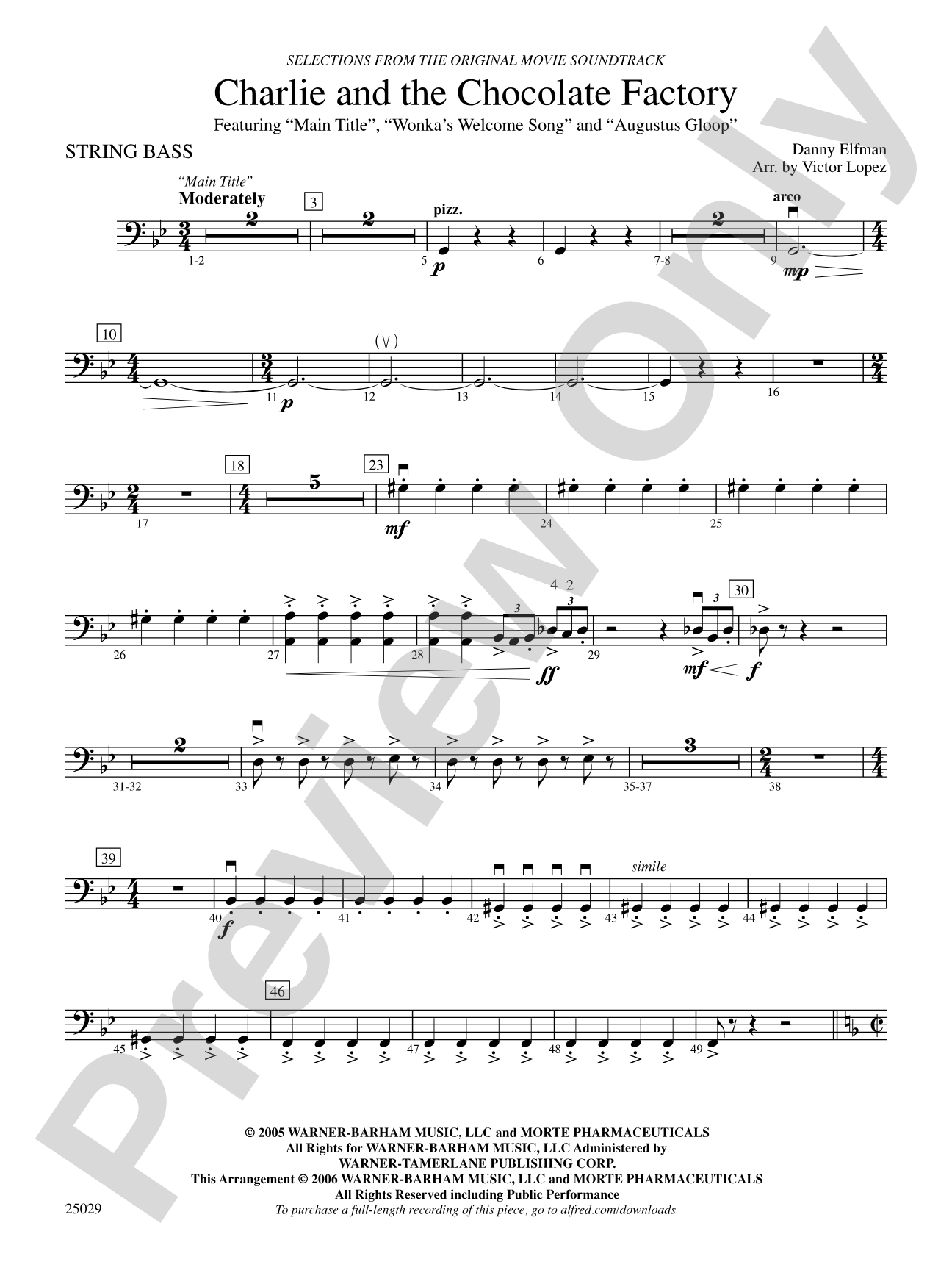Charlie and the Chocolate Factory, Selections from: String Bass