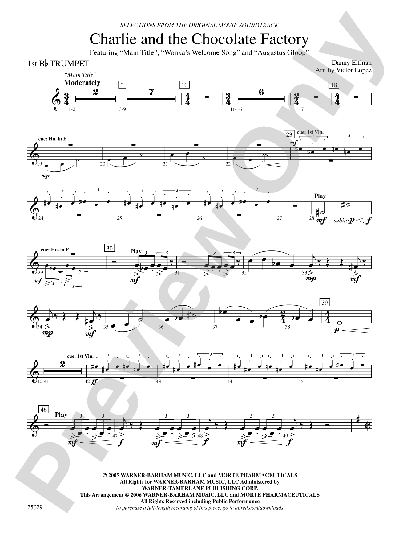 Charlie and the Chocolate Factory, Selections from: 1st B-flat Trumpet