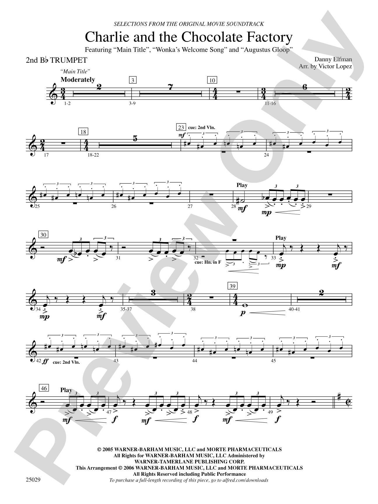 Charlie and the Chocolate Factory, Selections from: 2nd B-flat Trumpet