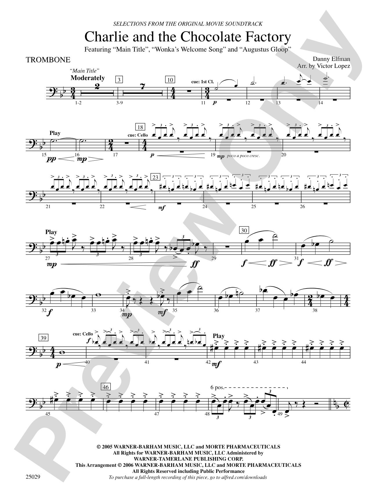 Charlie and the Chocolate Factory, Selections from: 1st Trombone