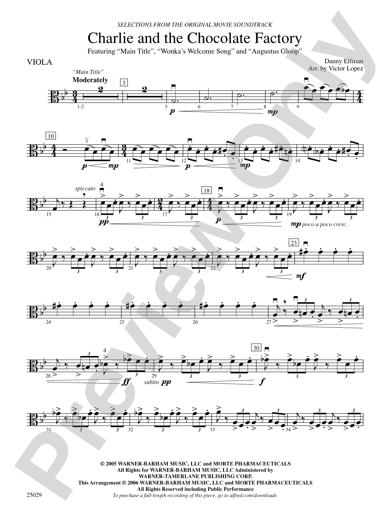 Charlie and the Chocolate Factory, Selections from: Viola