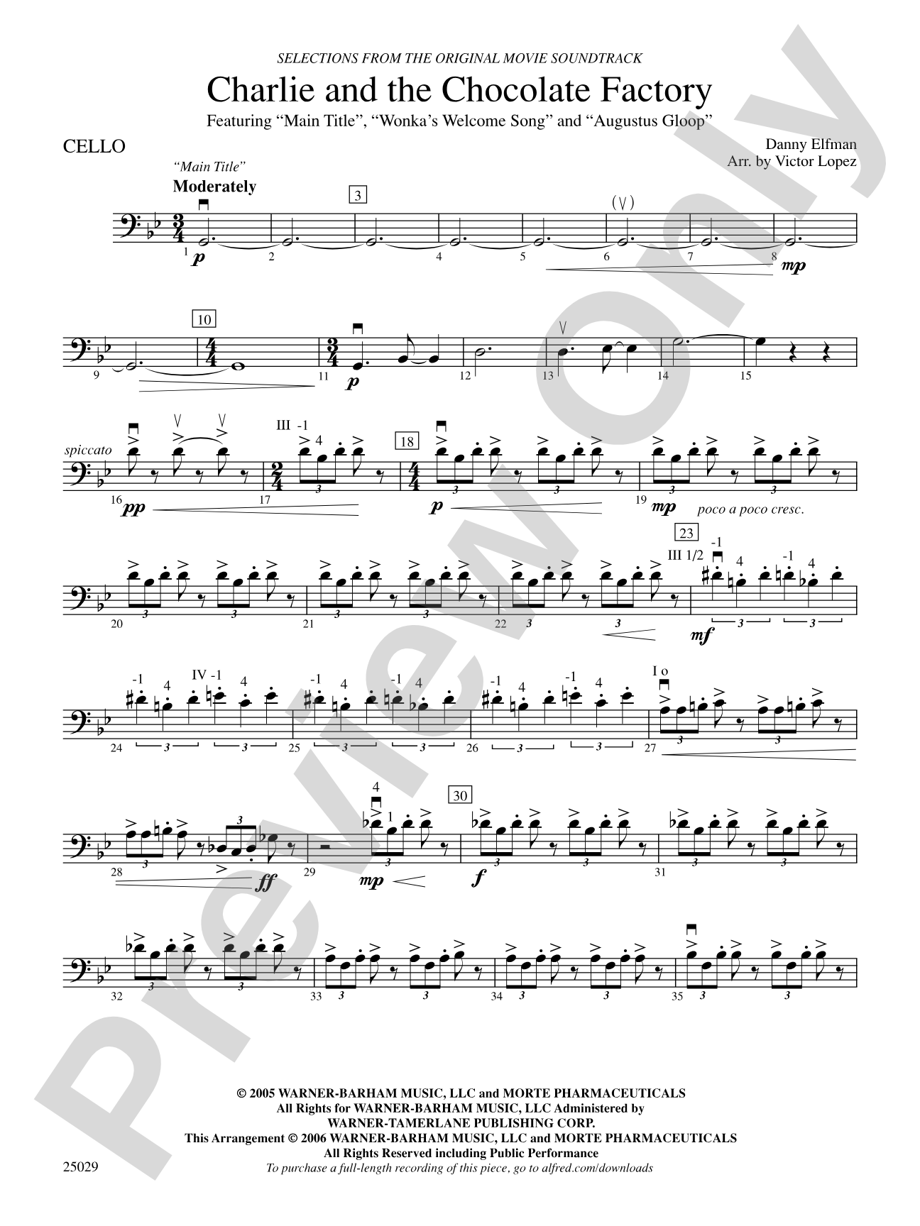 Charlie and the Chocolate Factory, Selections from: Cello