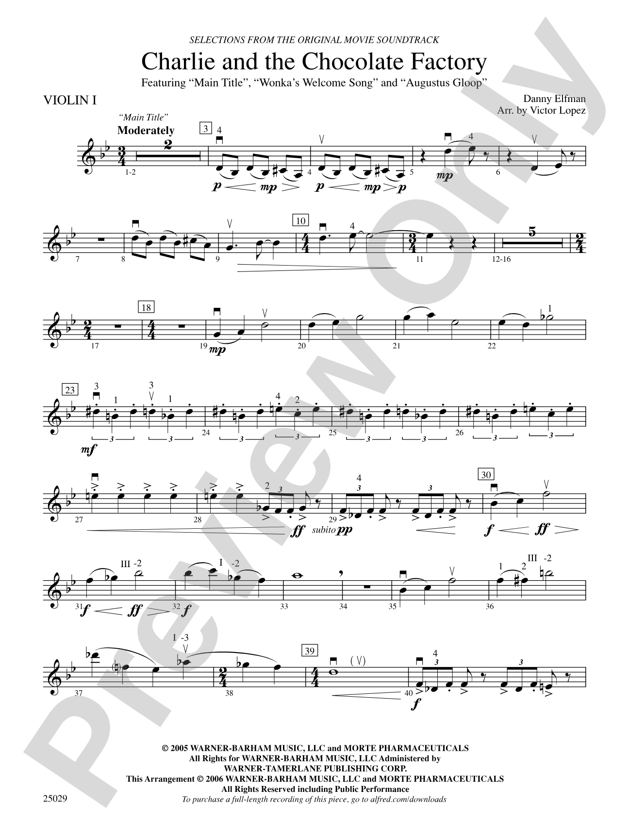 Charlie and the Chocolate Factory, Selections from: 1st Violin