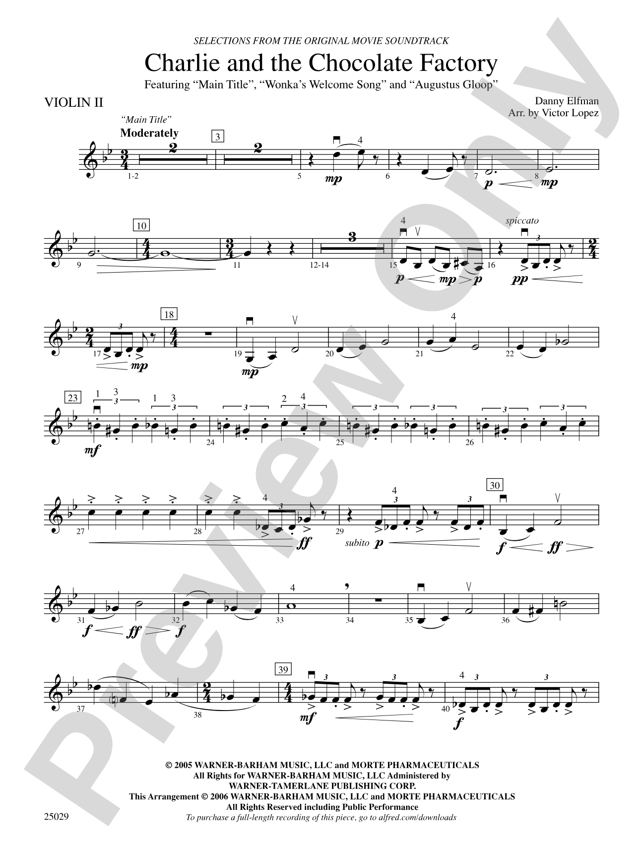 Charlie and the Chocolate Factory, Selections from: 2nd Violin