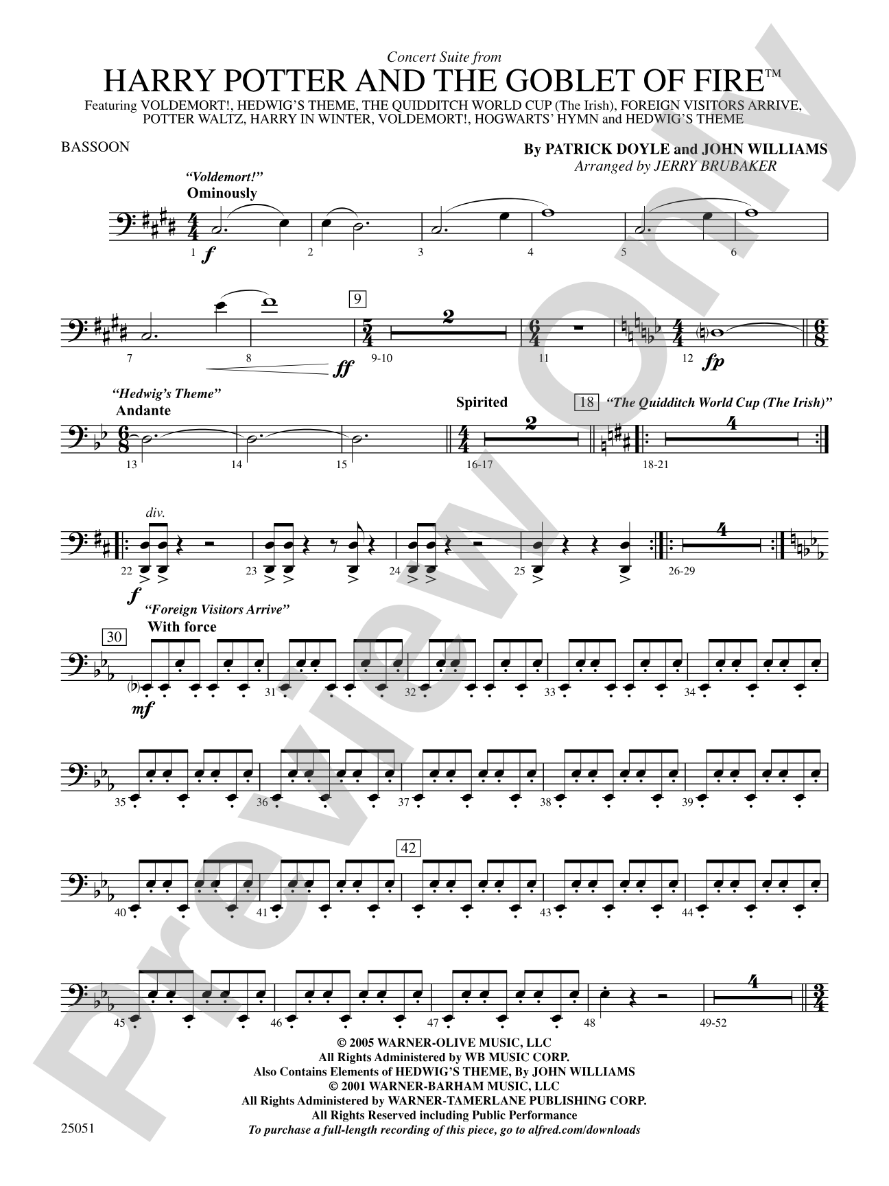 Harry Potter and the Goblet of Fire,™ Concert Suite from: Bassoon