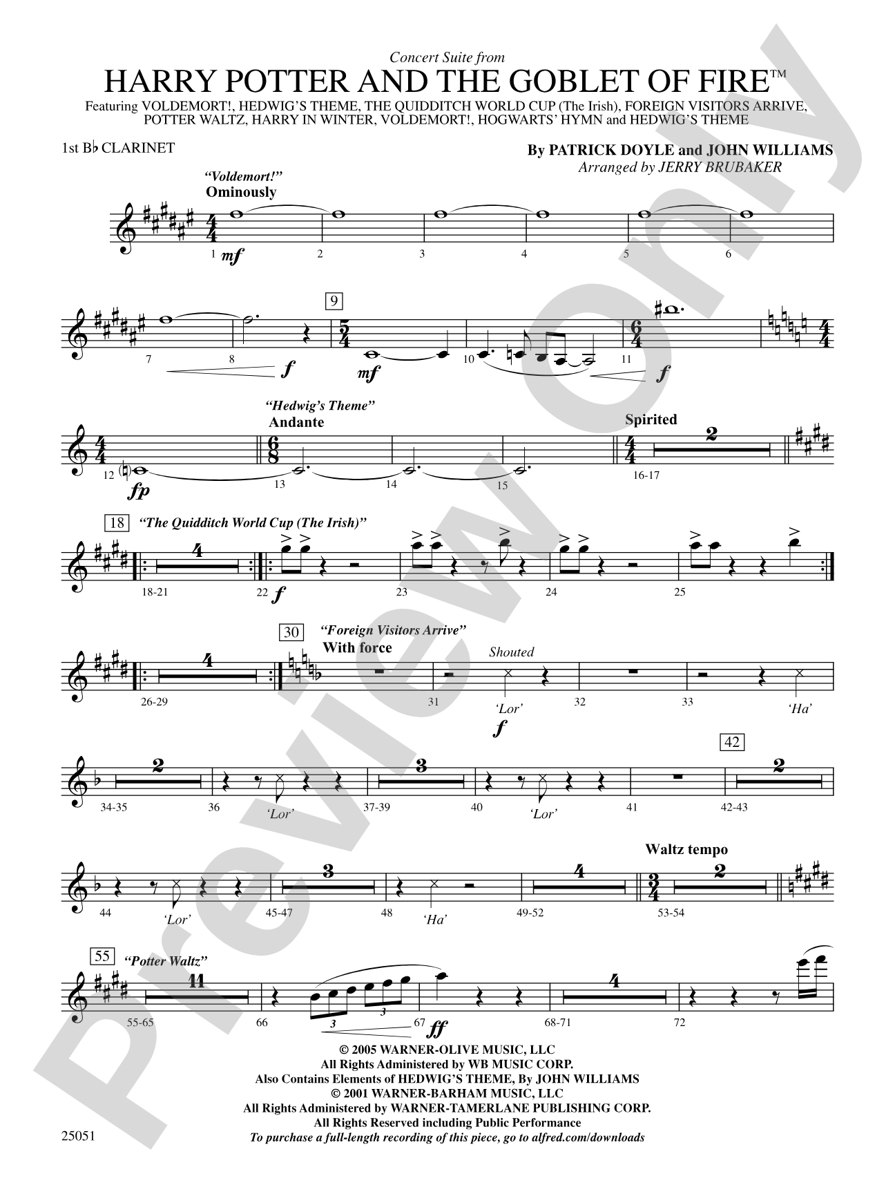 Harry Potter and the Goblet of Fire,™ Concert Suite from: 1st B-flat Clarinet