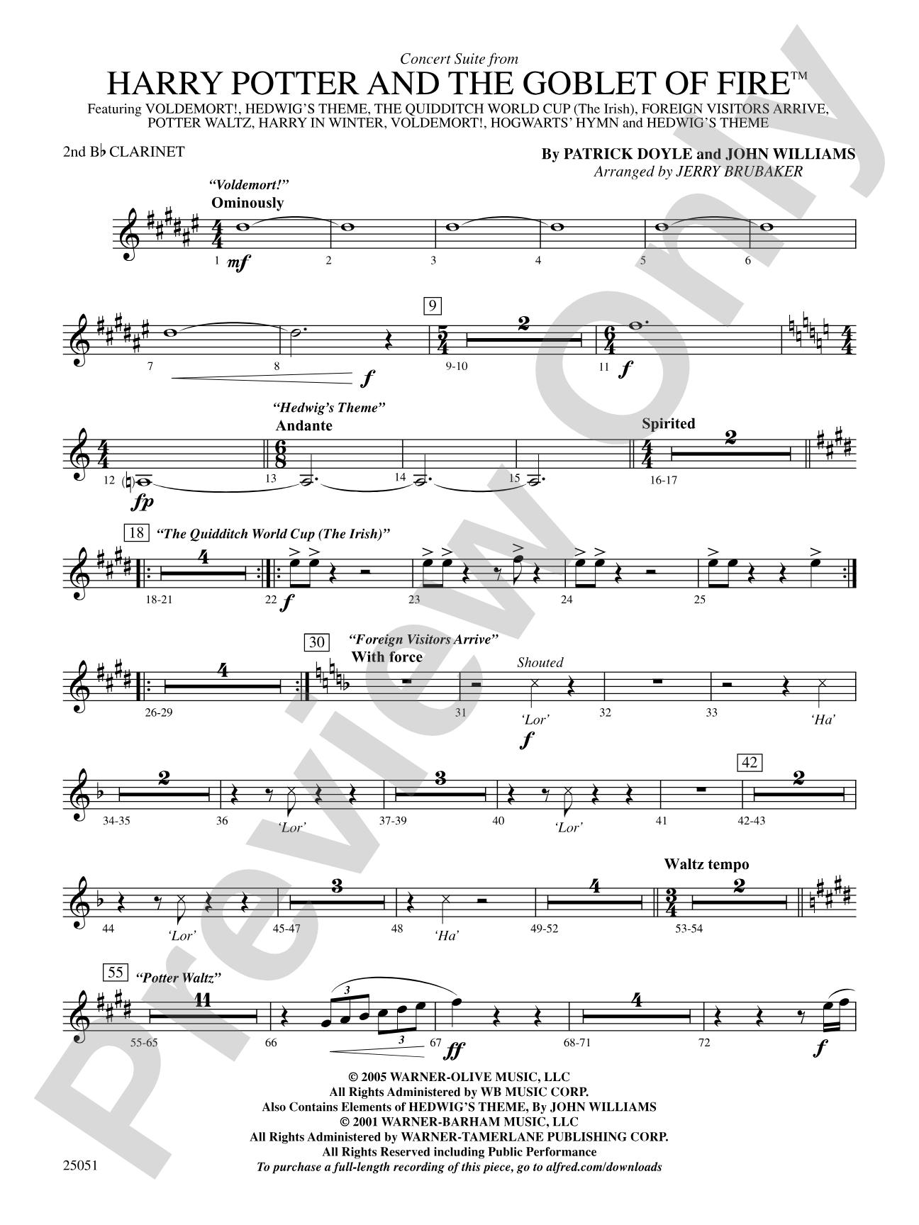 Harry Potter and the Goblet of Fire,™ Concert Suite from: 2nd B-flat Clarinet